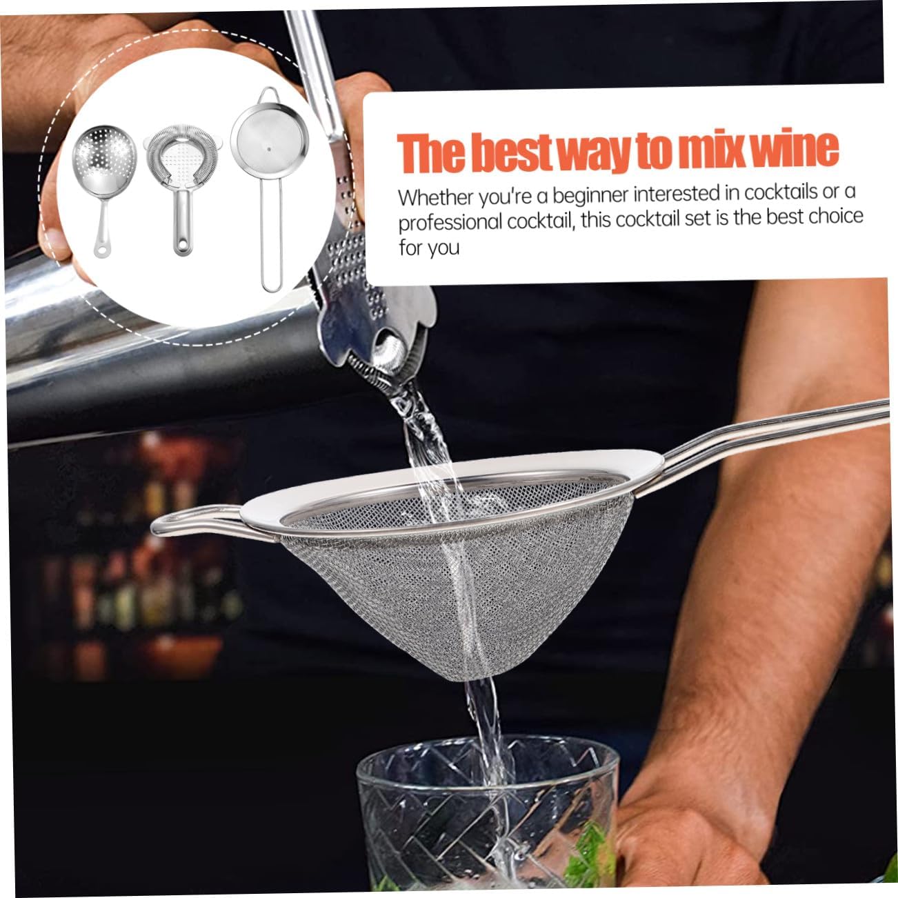3pcs Cocktail Mixer Set Bartending Kit Strainer Home Bar Material Style