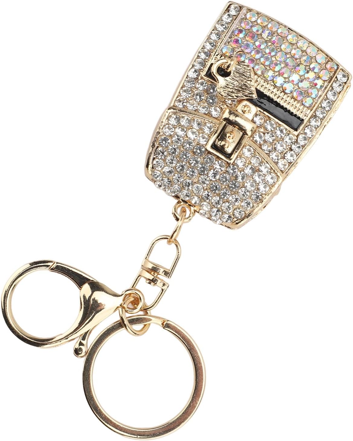 FILFEEL Backpack Shape Keychain for Girls – Cute Lightweight Rhinestone Handbag Pendant with Lobster Clasp, Zinc Alloy Backpack Keychain for Purse Wallet Bag Accessory (White)