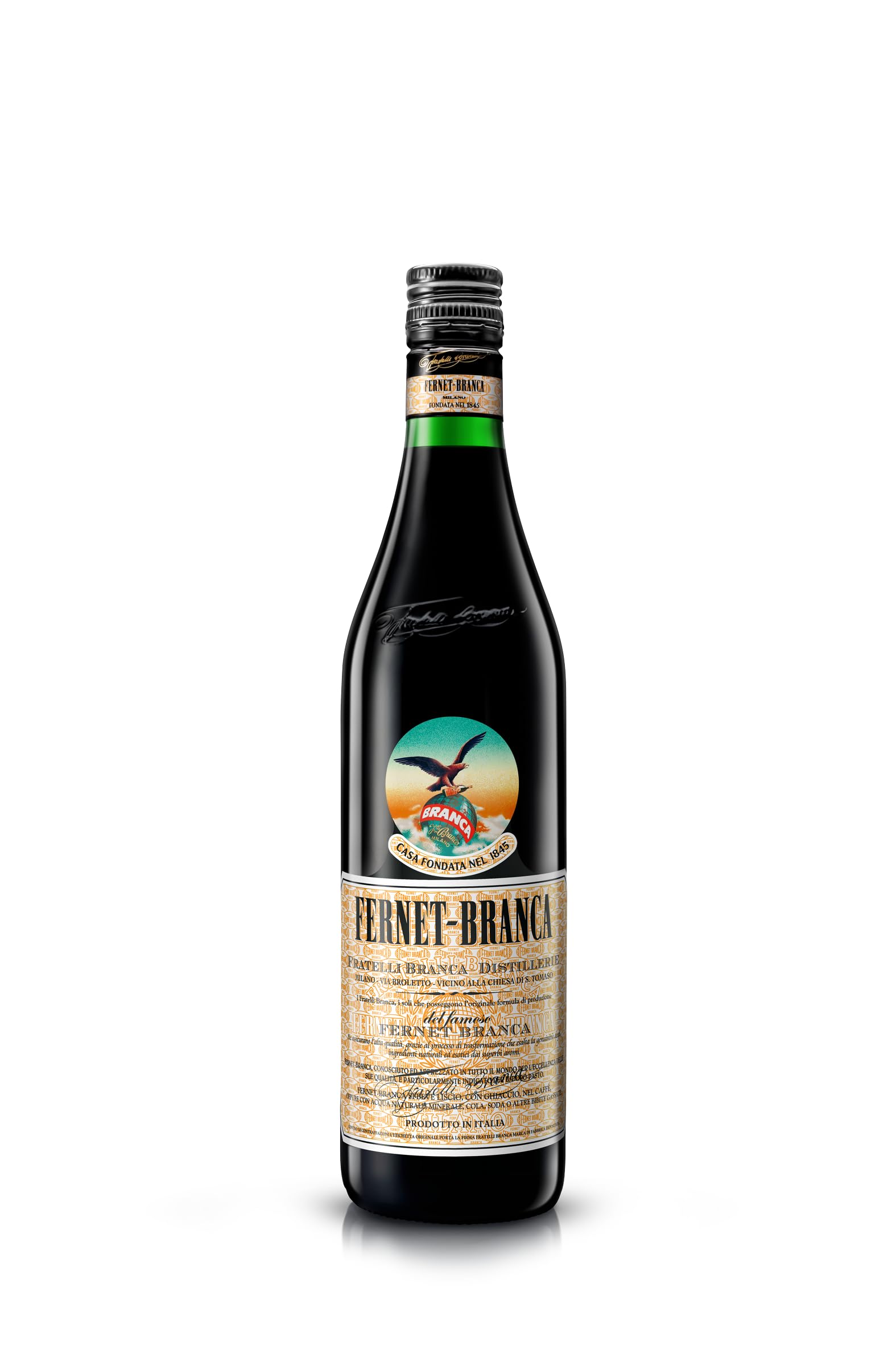 Fernet-Branca, Italian Herbal Liqueur, , 39% ABV, Digestif Liqueur with Deep, Woody Notes, Bitter Finish, 27 Herbs and Spices, Secret Recipe, Ideal as Amaro Digestivo or in Cocktails, Gift Idea (70cl)