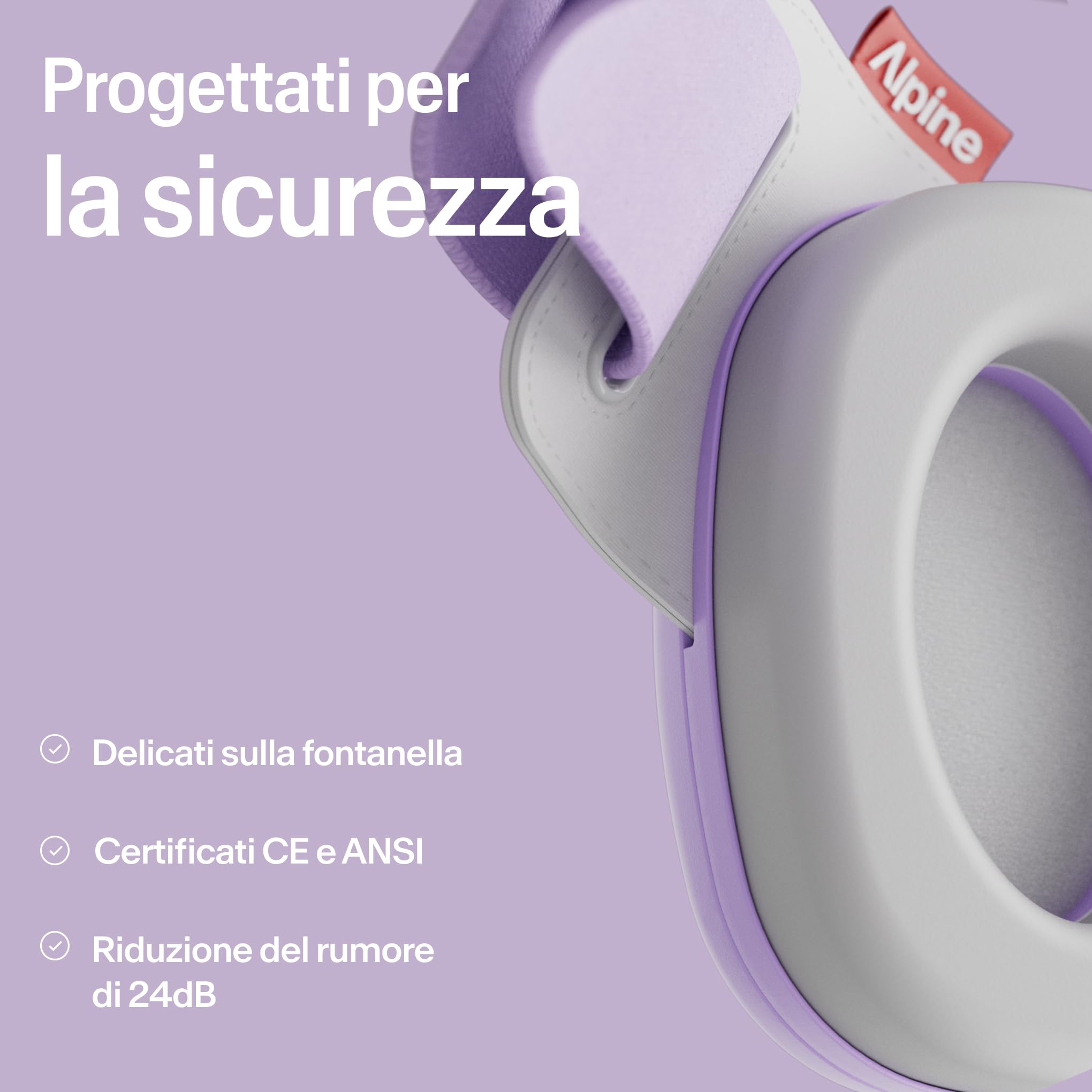 Alpine Muffy Baby Comfort, Paraorecchie Migliorati per Neonati e Bambini, Certificato CE, Vestibilità Sicura E Confortevole, Protezione dell'udito Regolabile Fino A 48 Mesi, Attenuazione 24 dB, Viola