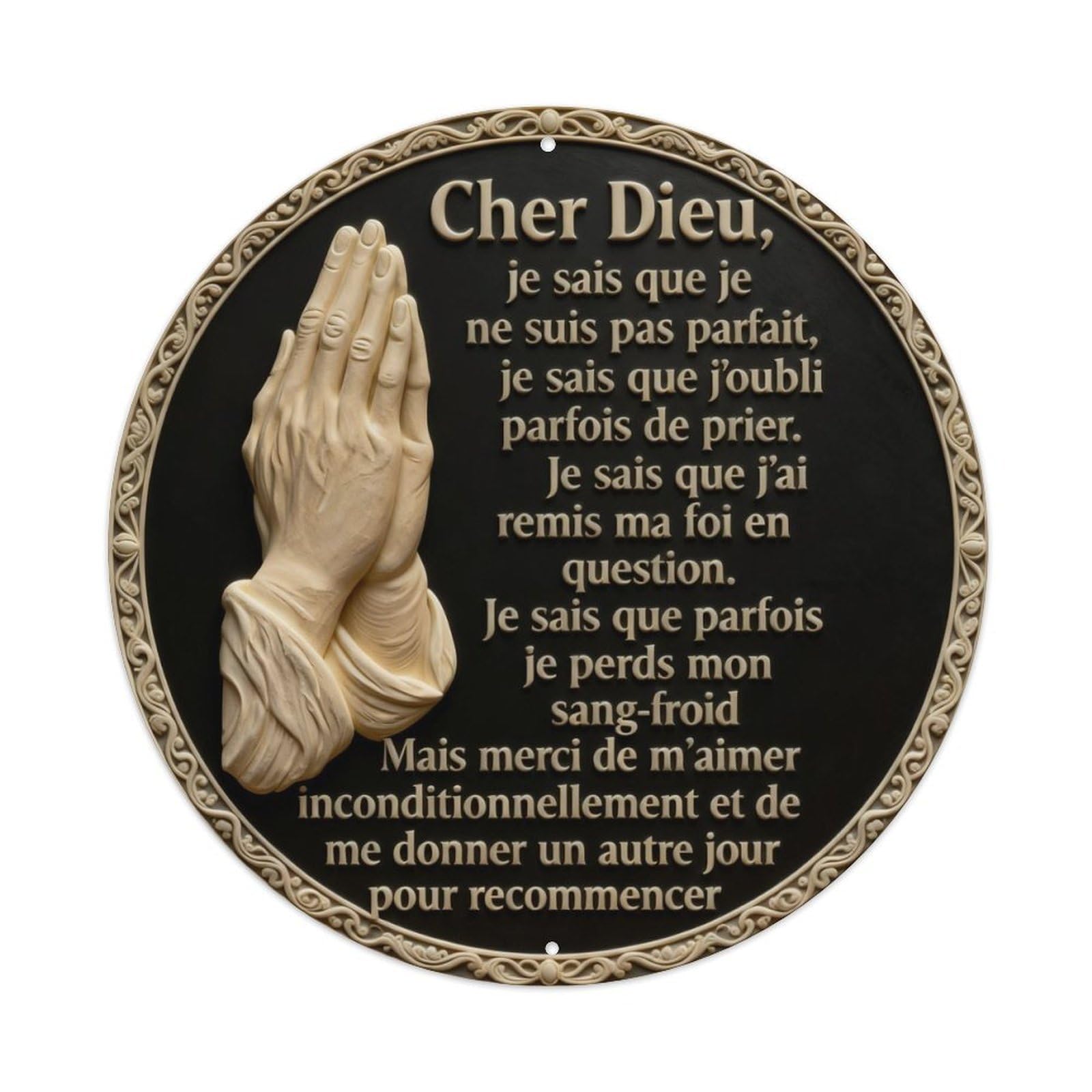 Zlatcbu Vintage French Prayer To God Metal Tin Sign Retro Wall Art Poster, Decor For Home Living Room Bar Cafe Garage, 8X8 Inch