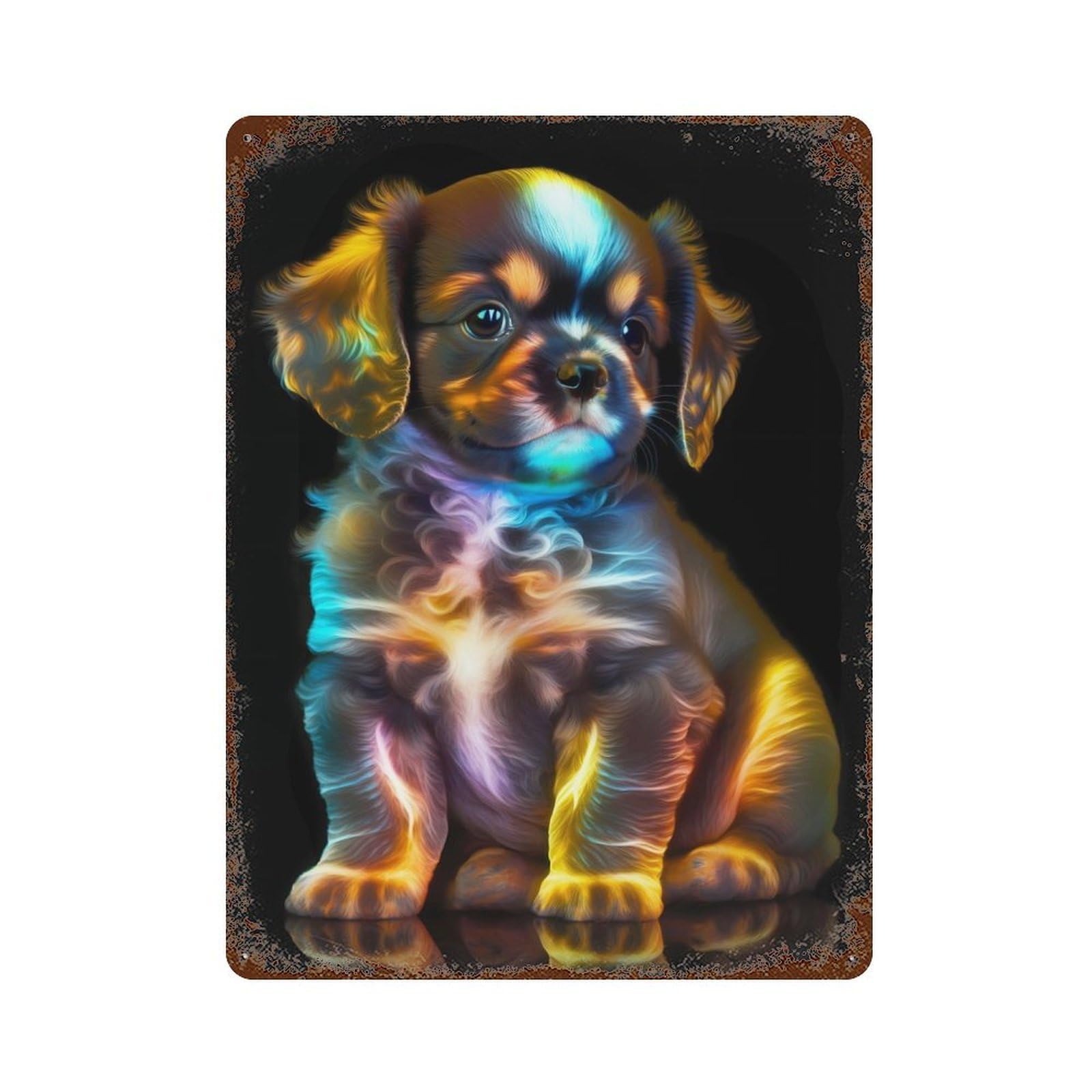 Distressed Metal Wall Sign Cute Cosmic Puppy 15.7"x11.8", Retro Wall Decor for Basement, Hobby Room And Garage Decor