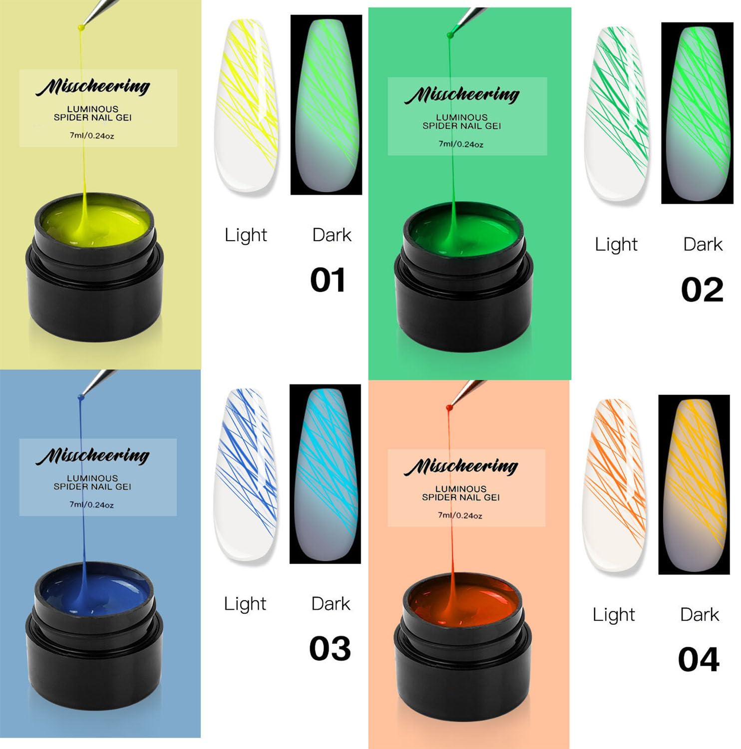 Amazon | 8色ネオン蛍光効果で光るスパイダージェル ソークオフUV LED