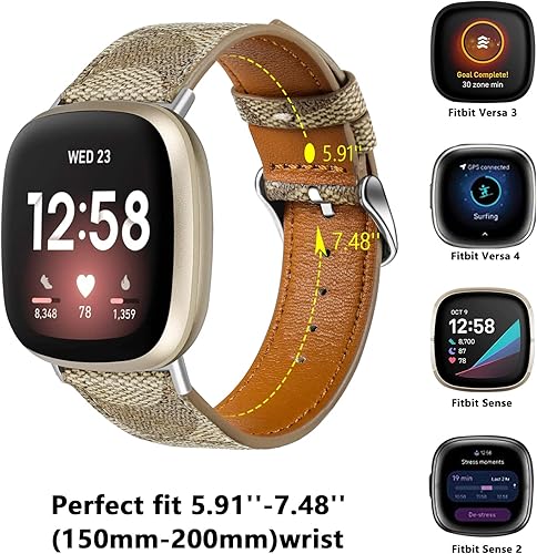 Miniatura 4 de Correas de cuero compatibles con Fitbit Versa 4Versa 3Sense 2Sense, para mujeres y hombres, correa de repuesto de cuero de diseñador (marrón)