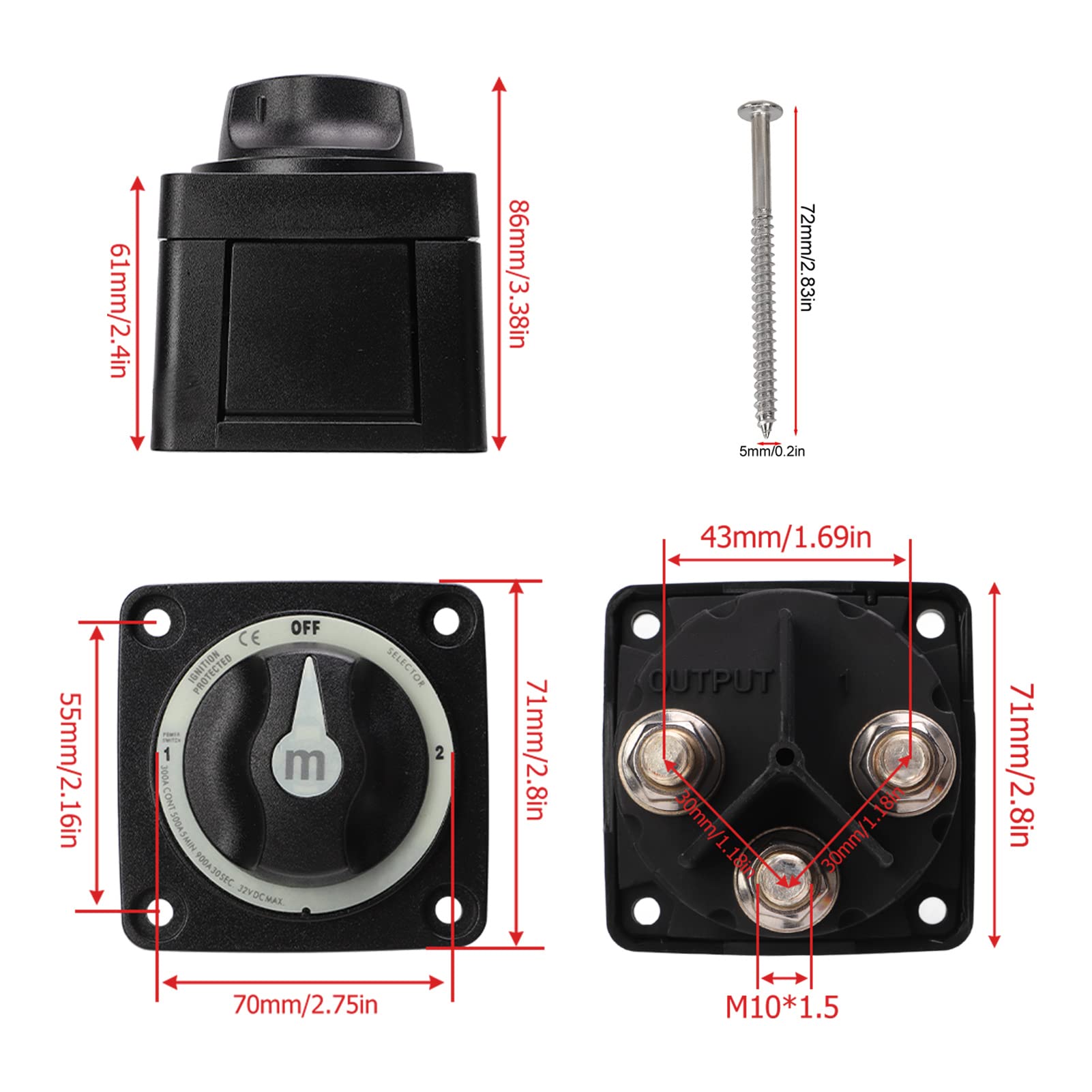 Interrupteur de batterie 300 A - Interrupteur de batterie robuste à 3 positions - Pour camping-car, bateaux