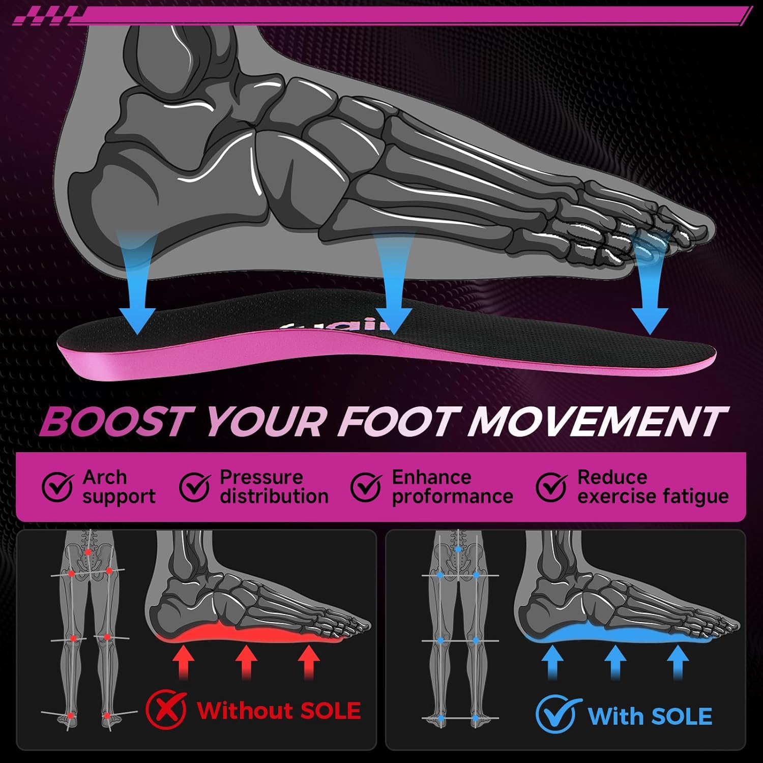 Carbon Fiber Sports Insoles, Arch Support & Heel Cup Design for Men&Women, Boost Performance in Basketball, Tennis, Badminton, Running & Daily Walking, Enhance Stability (11 Men / 12.5 Women)