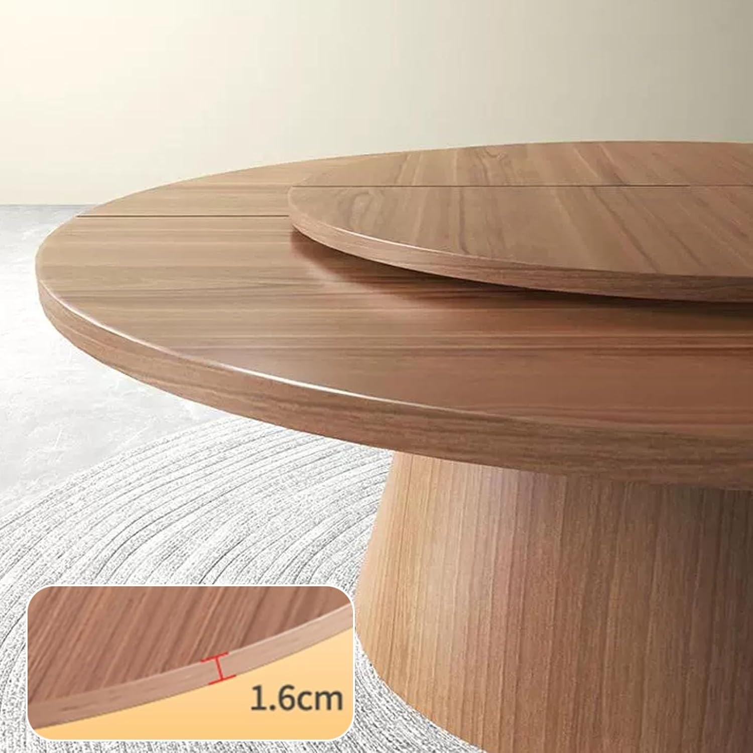 Double Layer Large Round Folding Tabletop, 4-Fold Foldable Round Table Top Extender with Rotating Disc, Home Round Dining Tables(Brown,140cm/55in+90cm/35.4in)