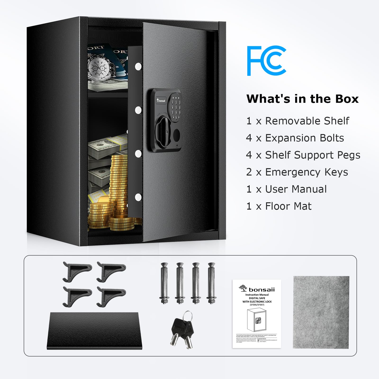 Bonsaii Large Safe Box 1.8 Cubic Feet with Digital Lock, Steel