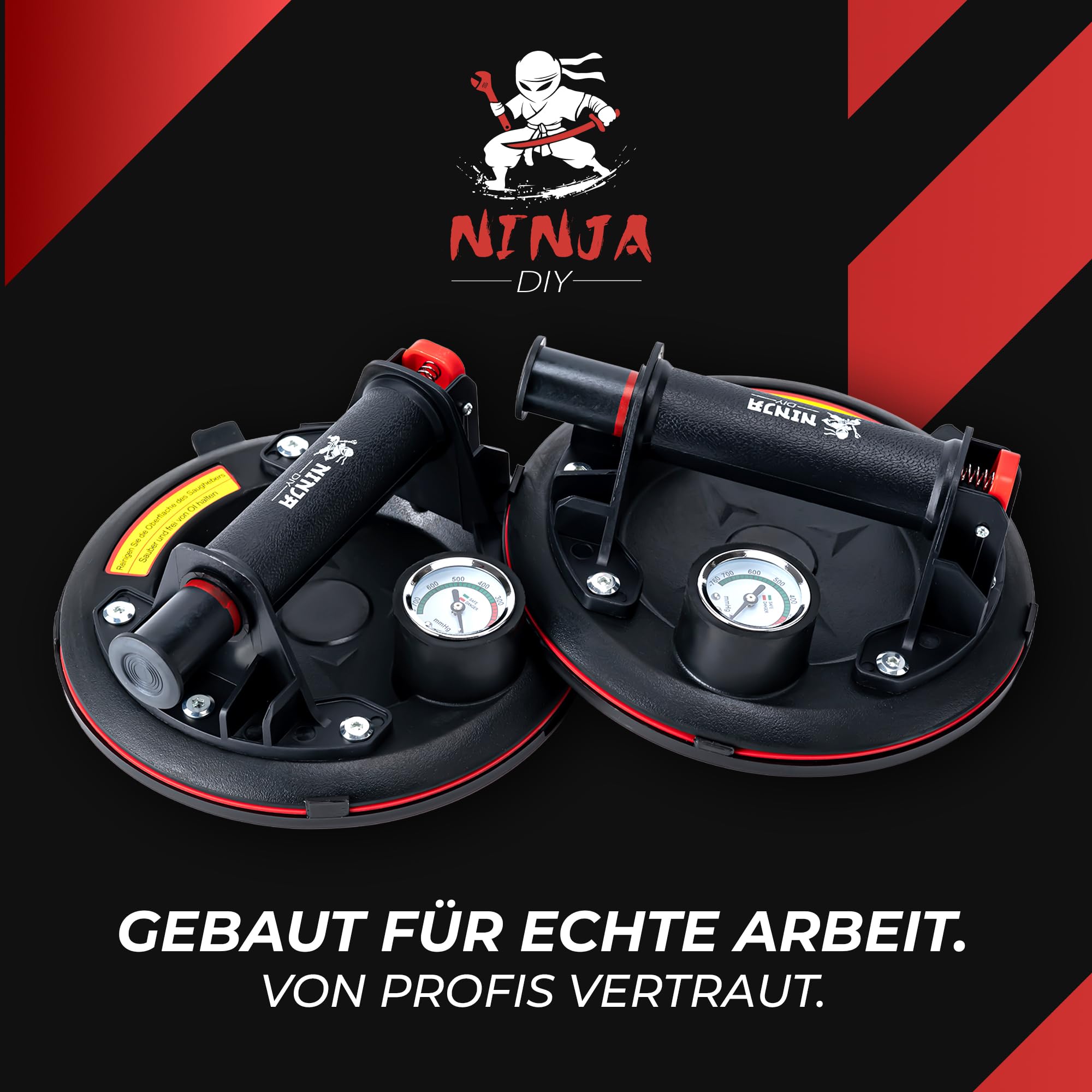 Saugheber 2er Set - Robuste Glasheber für Glas, Fenster, Laminat, Fliesen, nur für glatte Oberflächen – NICHT FÜR TERASSENPlATTEN UND RAUE OBERFLÄCHEN - Vakuumheber Saugnäpfe für Fenster