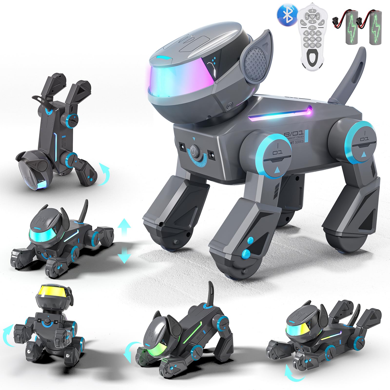 2025 Kids Robot Dog Toy Age 3+, Remote Control Robot Dog with Bluetooth&Multi-Color LED Eye, Function Interactive Smart Robotic Toy for Boy, Rechargeable Educational Dance Sing Puppy Gift for Kids 3-8