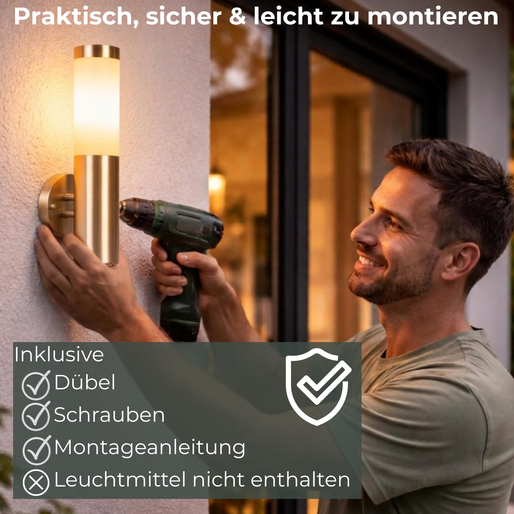Novatool 4x Außenleuchten Edelstahl IP44 I E27 Sockel I 7,8x14,5x36 cm I Außenlampe für Terasse Aussenleuchten Haus Wandleuchte Aussenbeleuchtung Lampen Außenbereich Außenlicht Outside lights