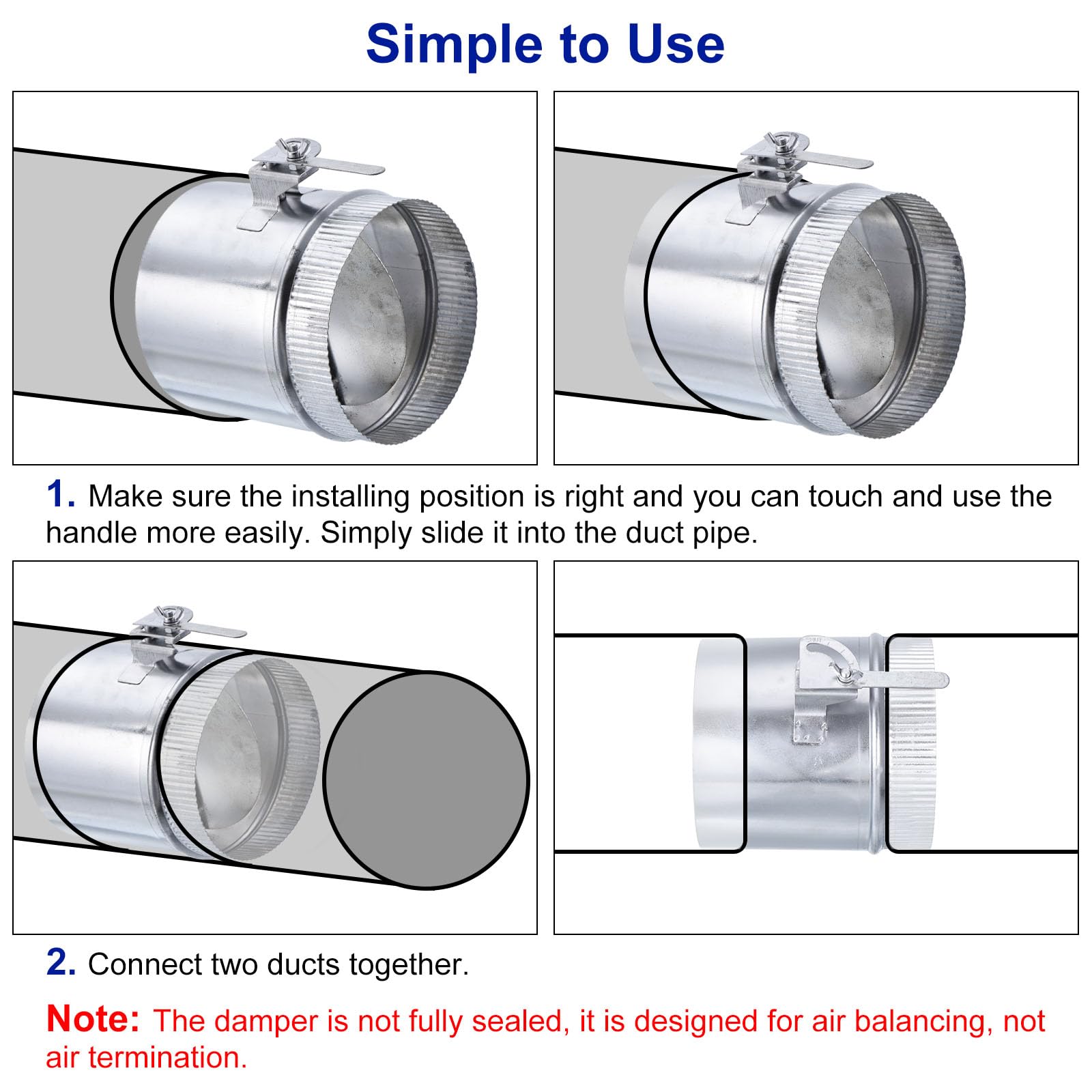 PATIKIL Backdraft Damper with Sleeve, 6 Inch, Airflow Ducting Volume Branch Vent Air Control Valve - Image 4