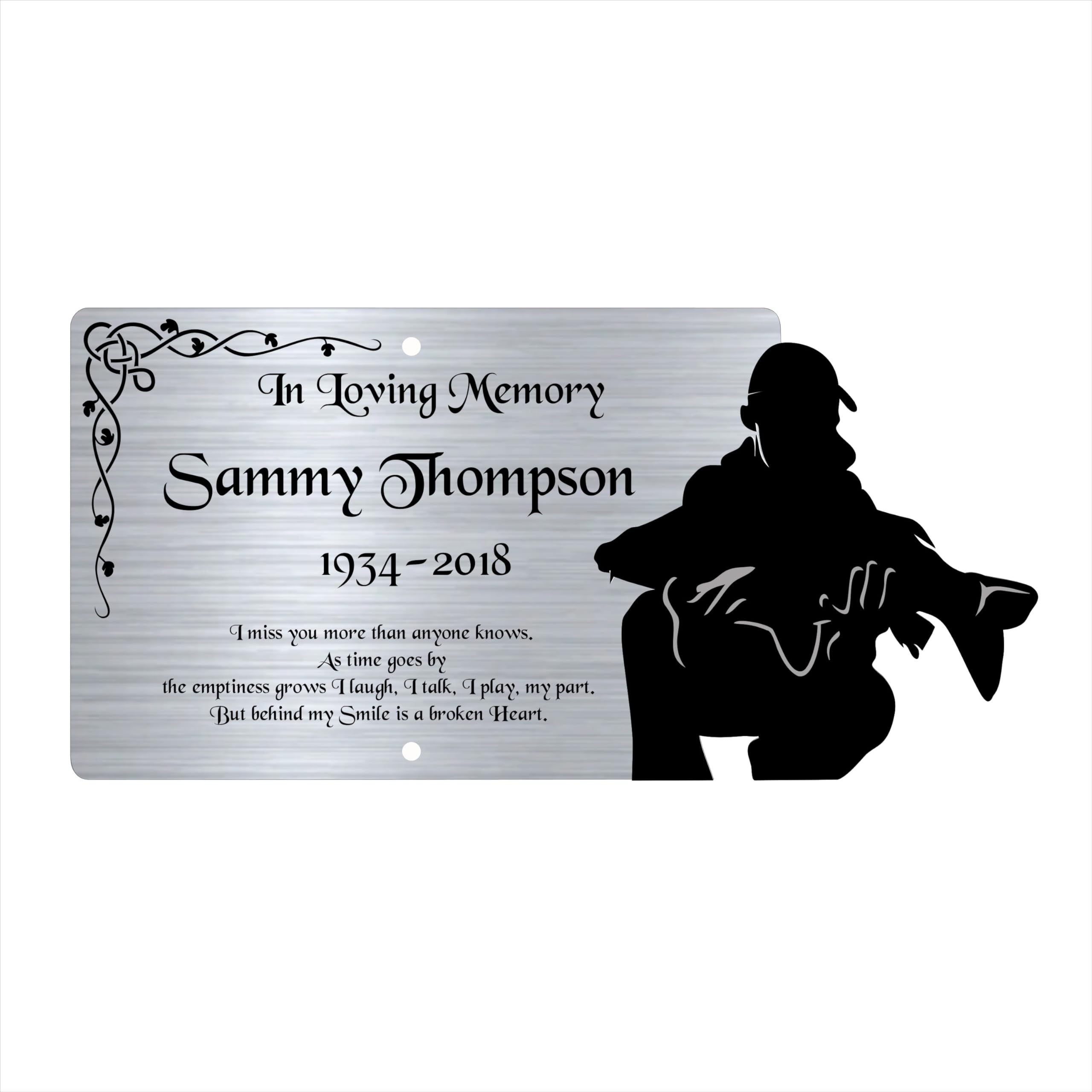 Gluca Silver Fishing Personalised Memorial Plaque, 6X4 Engraved Bench Plaques, Engraved Tree Sign, Silver, Weatherproof, Grave, In Memory Of A Loved One (Silver Fishing)