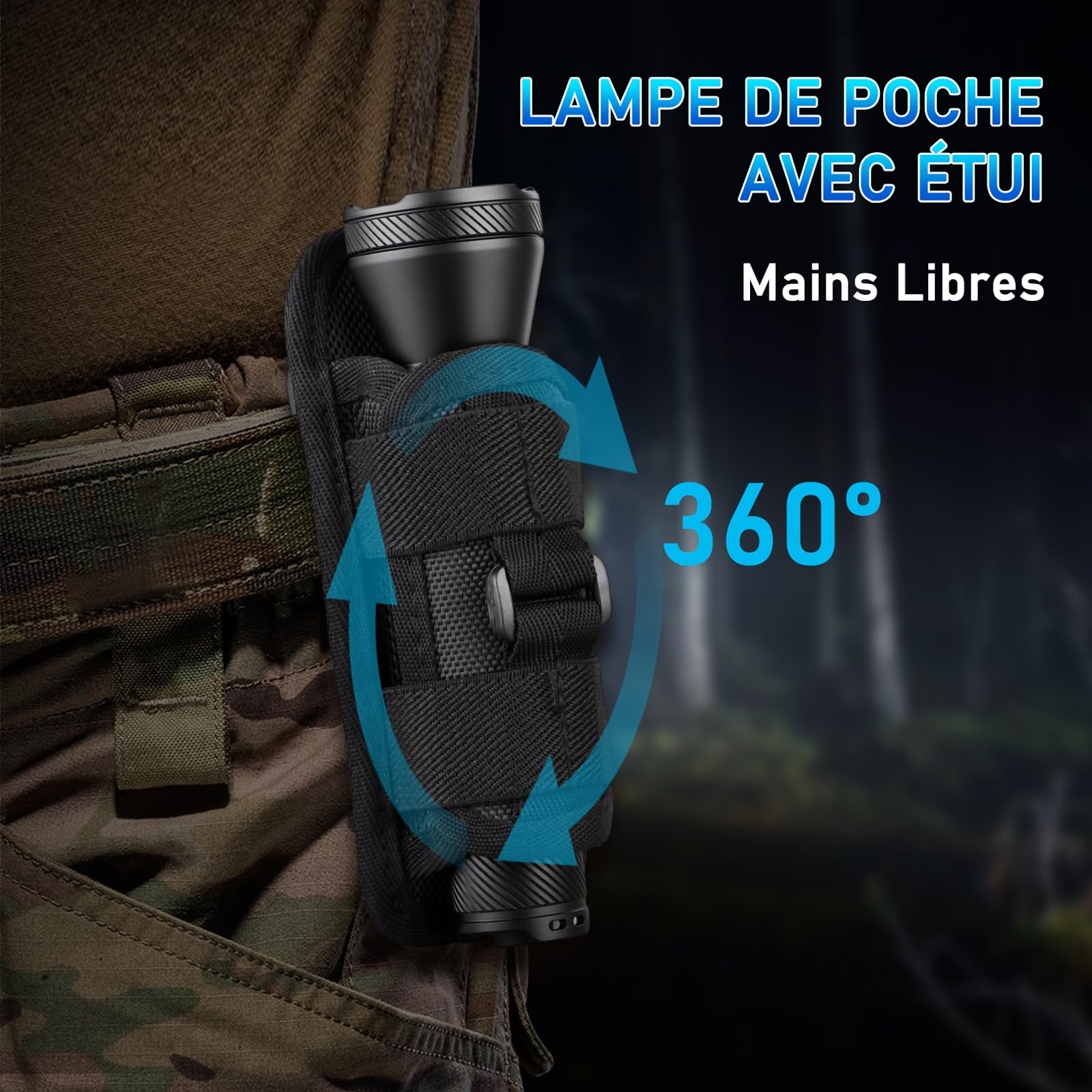 UltraFire Lampe de poche tactique de police avec étui - 1800 lumens - Rechargeable - LED - Pour la chasse - 3 lentilles filtrantes - Rouge/vert/bleu - 1804 FT Throw - 4 modes - Double interrupteur