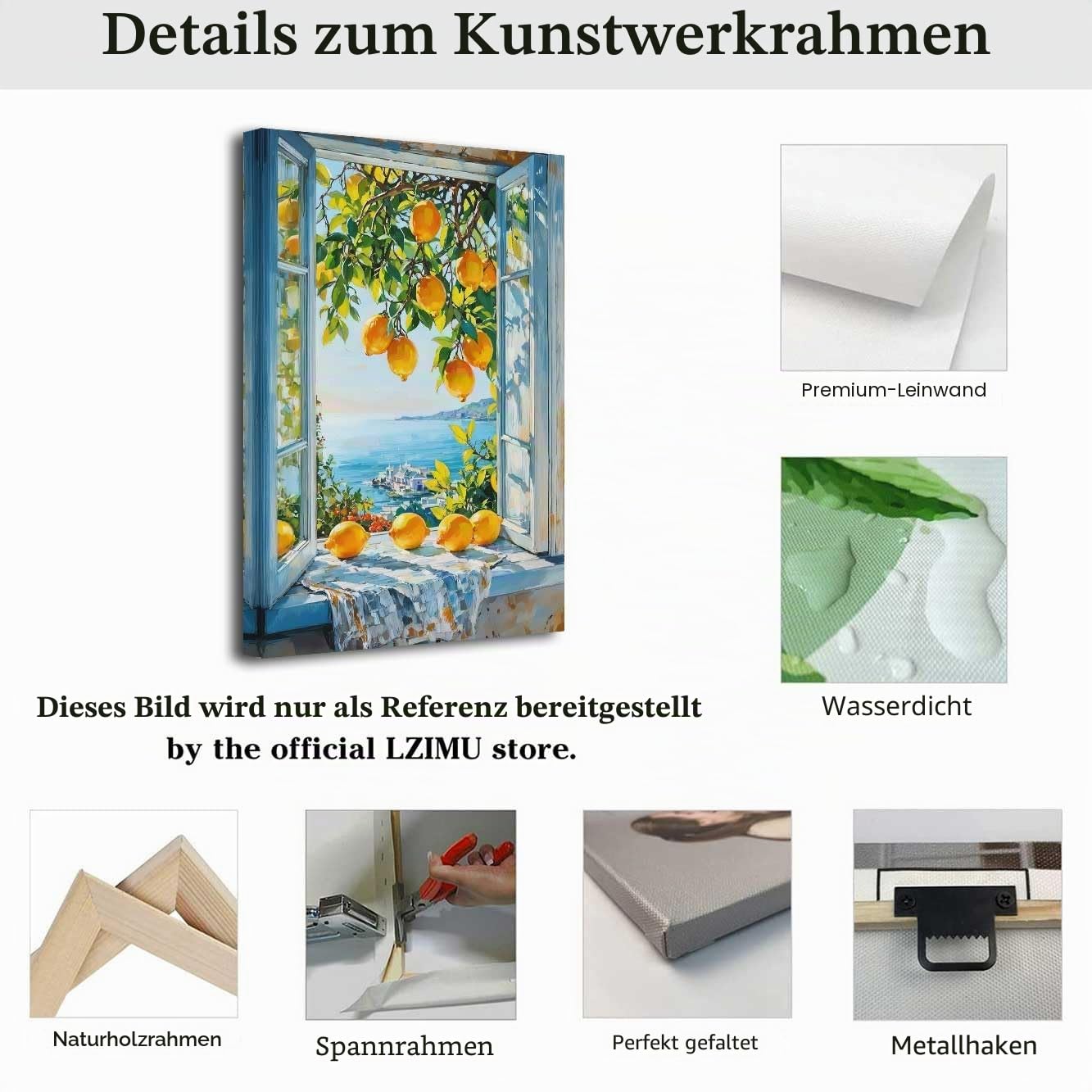 LZIMU Zitronen Küchendekor Badezimmerbilder Zitronenbaum Leinwanddrucke Vintage Gemälde mit gelben Früchten rustikales Landschaftsposter Bauernhaus Kunstwerk (Blau, (60L x 40B cm))