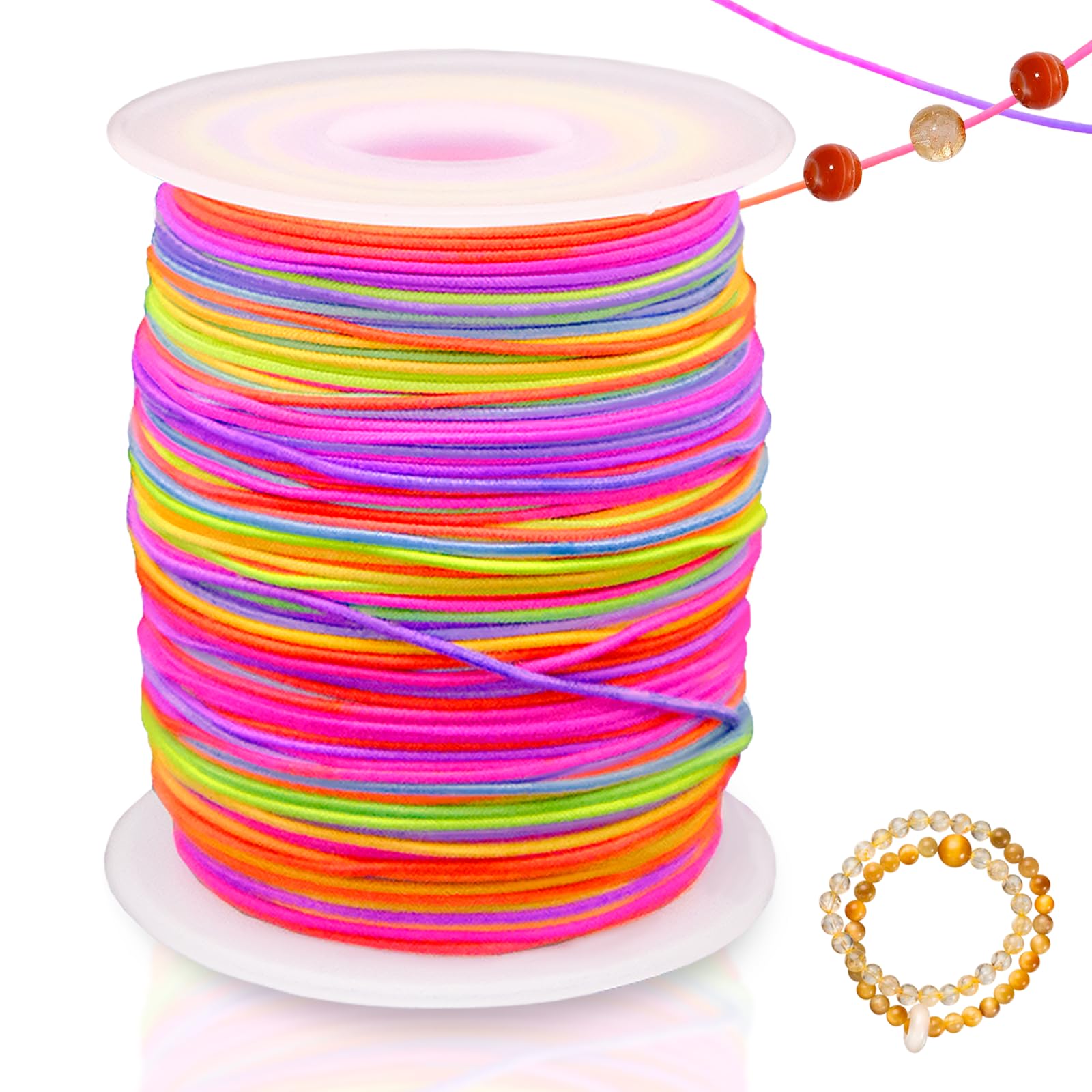 Stretchy Elastic String 1mm x 100m, Rainbow Beading Thread for DIY Bracelet Making, Multicolour Cord for Jewelry, Necklace and Craft Projects