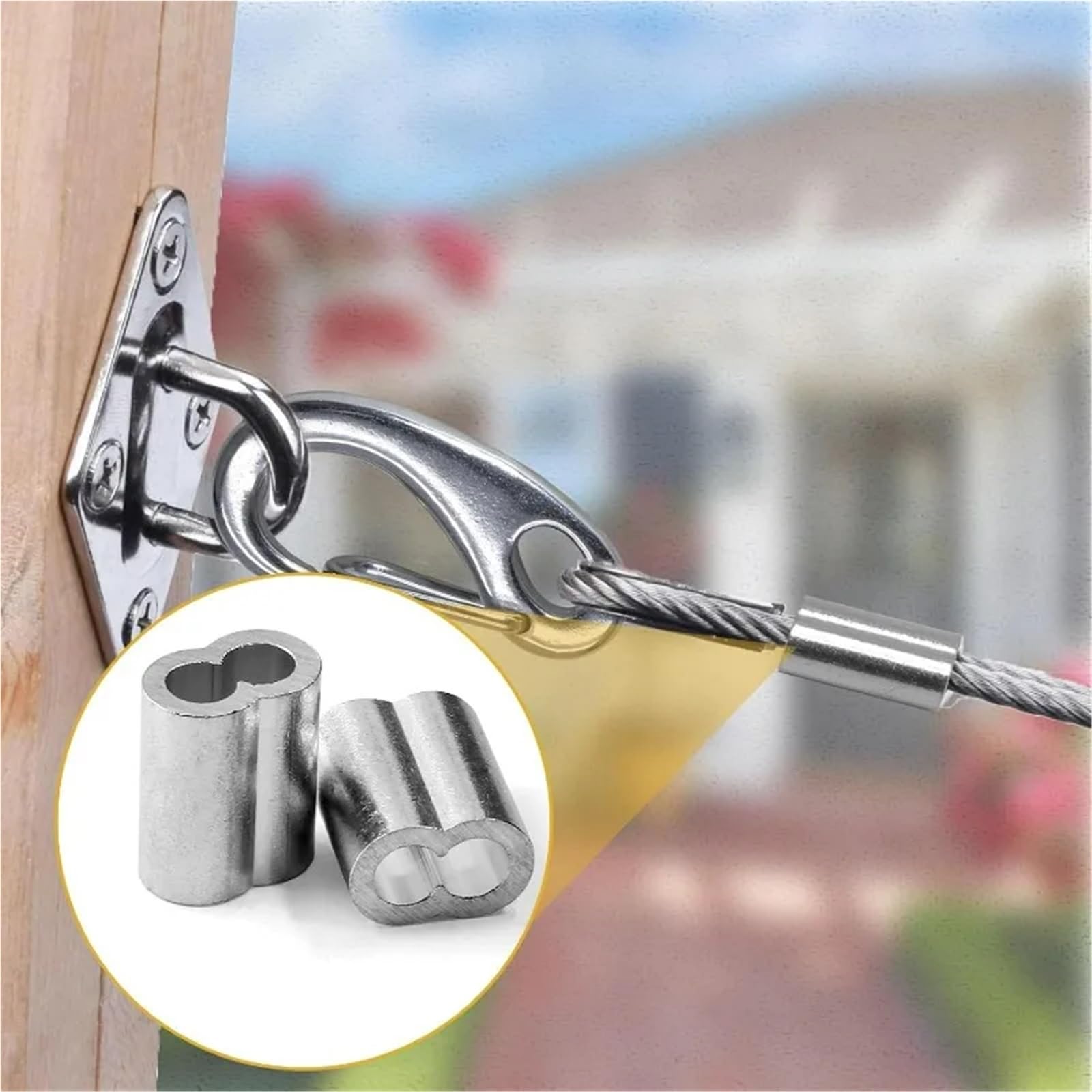 Manicotto ad anello a crimpare in alluminio, Morsetti con manicotto in alluminio a 8 forme for fune in acciaio da 1,5-4 mm, doppio foro, confezione multipla(M4x200pcs)