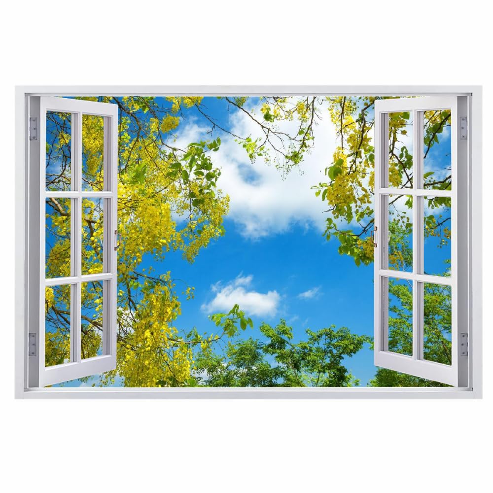 Efecto De Pared Rota 3D Árbol Nubes Blancas Pegatinas De Pared Impermeables Arte Extraíble Paisaje De Primavera Calcomanía De Vinilo Para Pared Para Niños, Niñas, Guardería, Hogar, Decoración De Pared