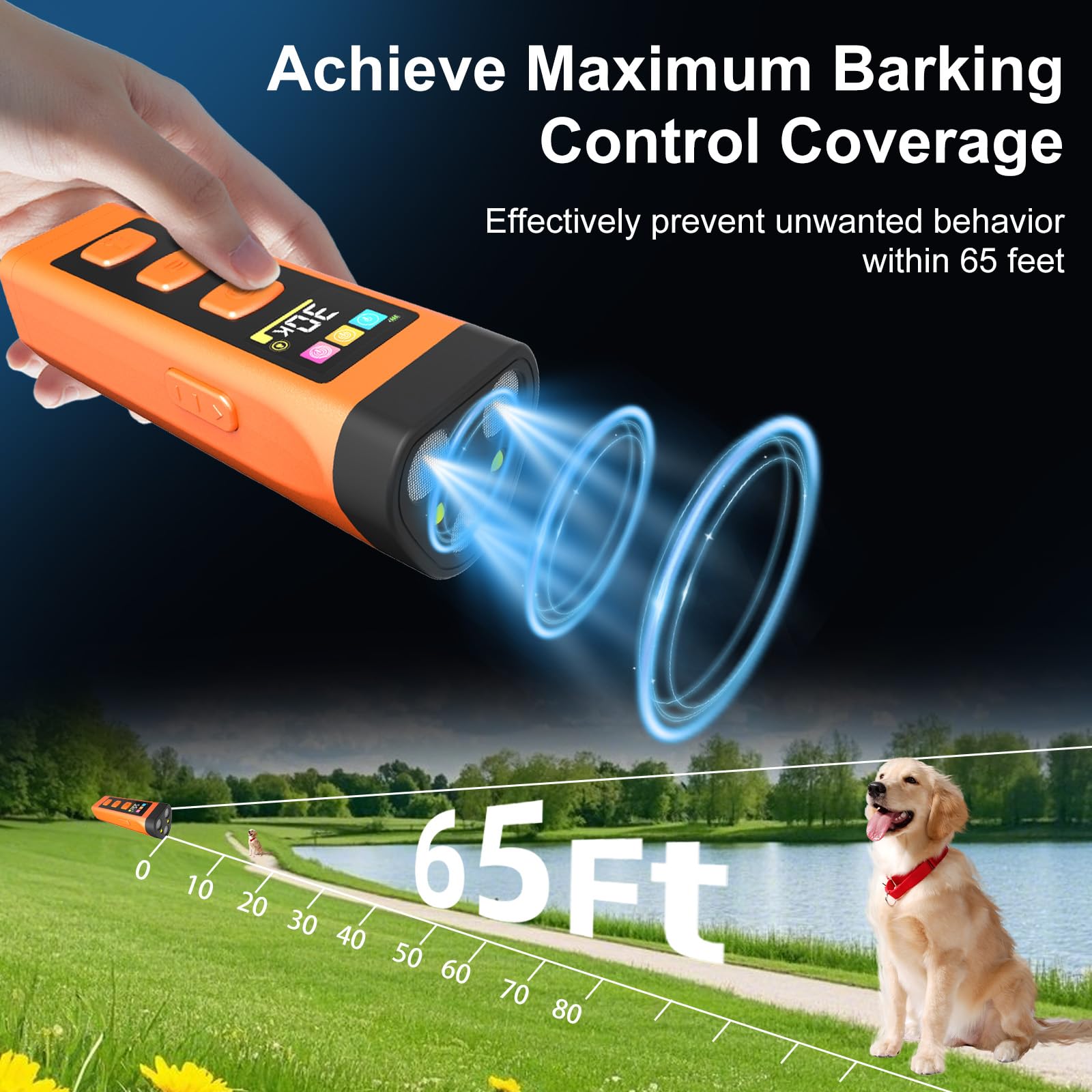 Juego de 2 dispositivos antiladridos para perros con pantalla a color, recargable, 2000 mAh, con 4 ajustes de frecuencia (25/30/40/55 kHz), alcance de 20 m, seguro y eficaz para su uso en