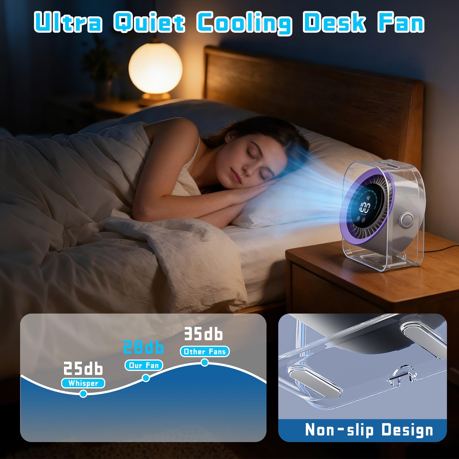 FOWSEEK Ventilador de escritorio pequeño portátil, 100 velocidades, 360°