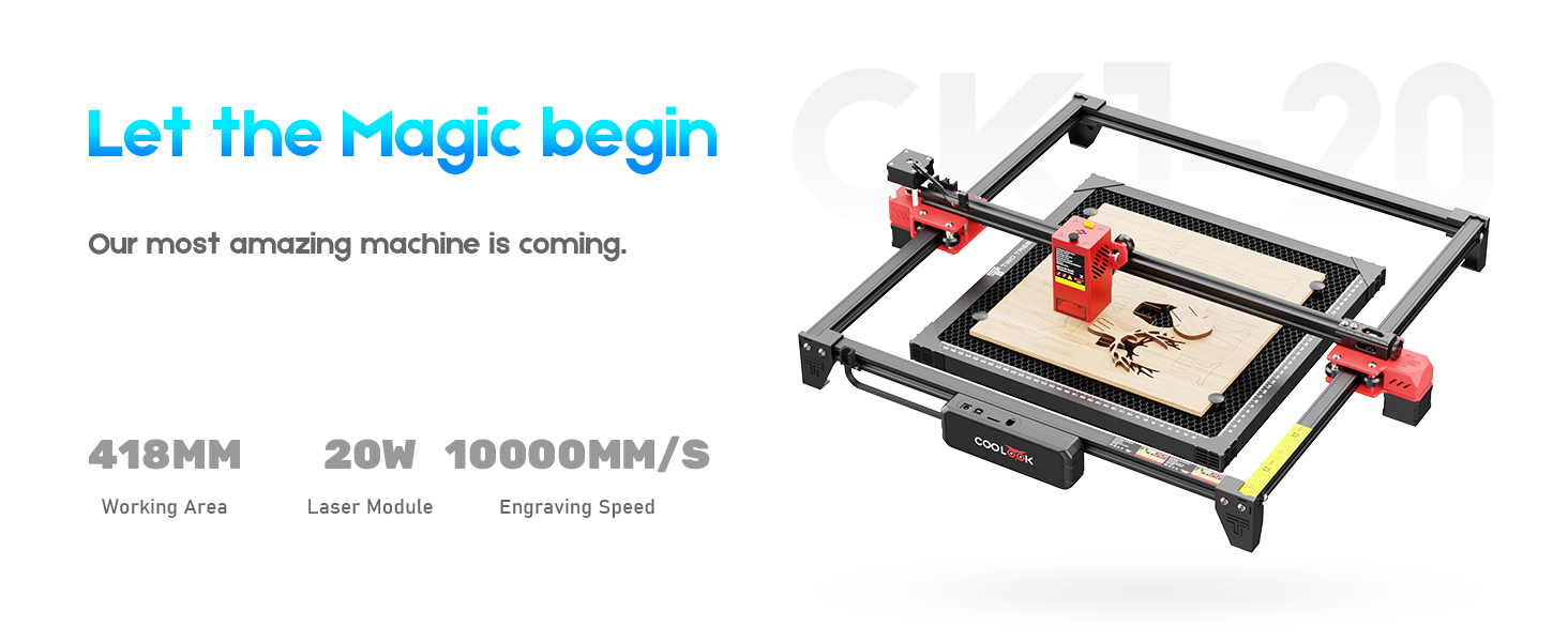 Amazon.com: COOLOOK CK1-20 20W Laser Engraver, 418x418mm Large