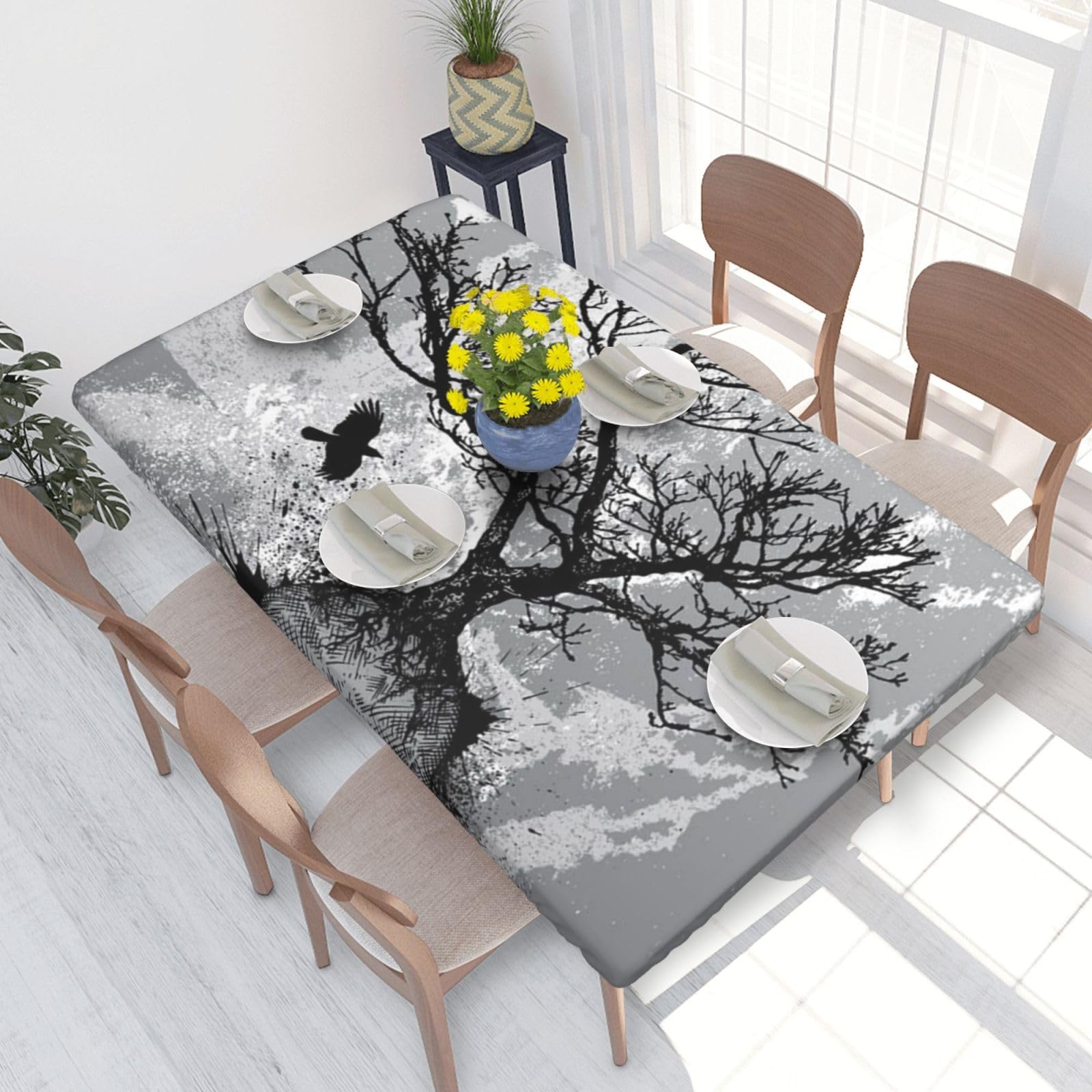 BNVSADC Halloween Skull Printed 4FT Tablecloth 122x76 CM Polyester Kitchen Water Resistant Table Cloth Dining Table Decoration Table Covers