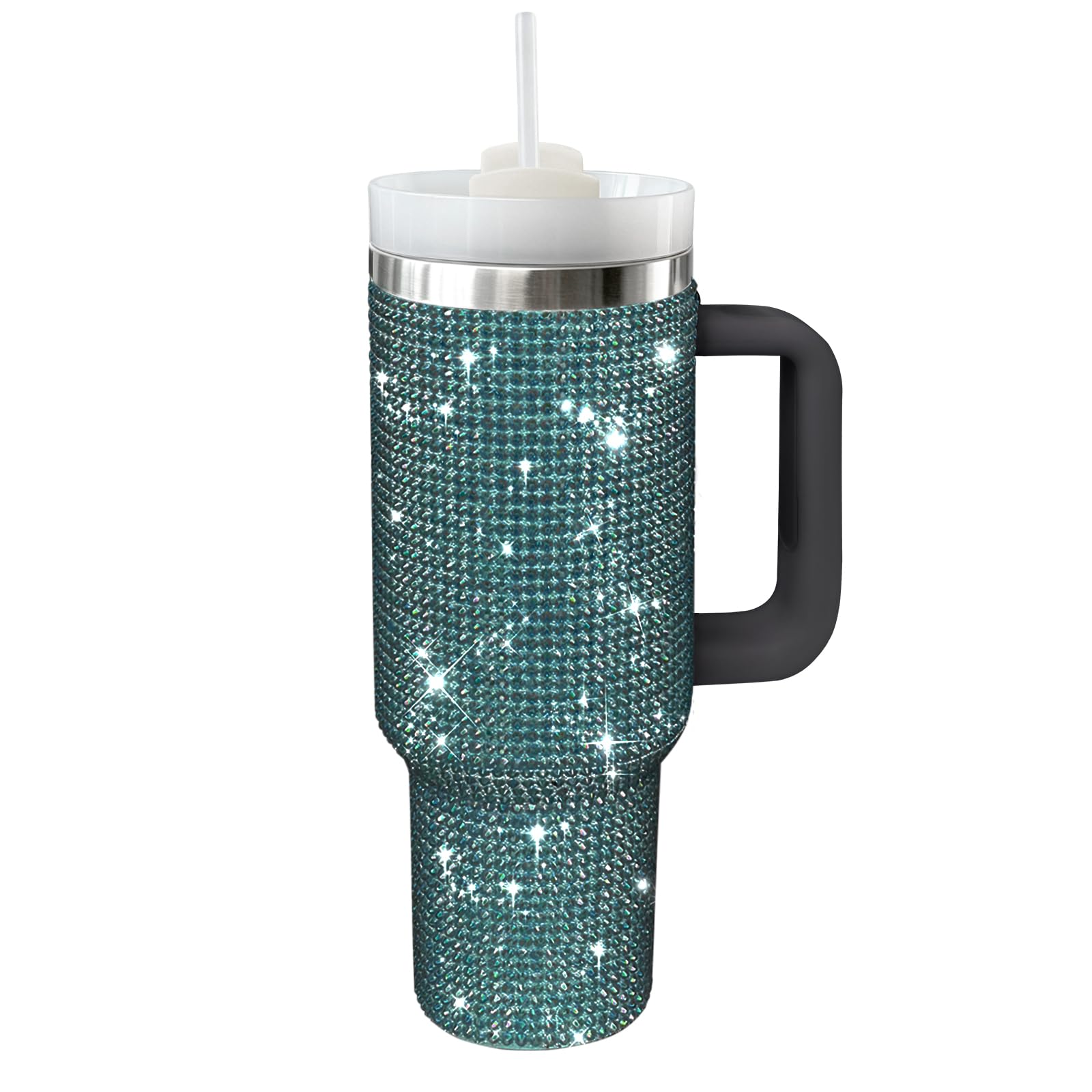 40oz Tumbler with Handle and Straw, Glitter Rhinestones Tumbler Bling Cups | Insulated Le…