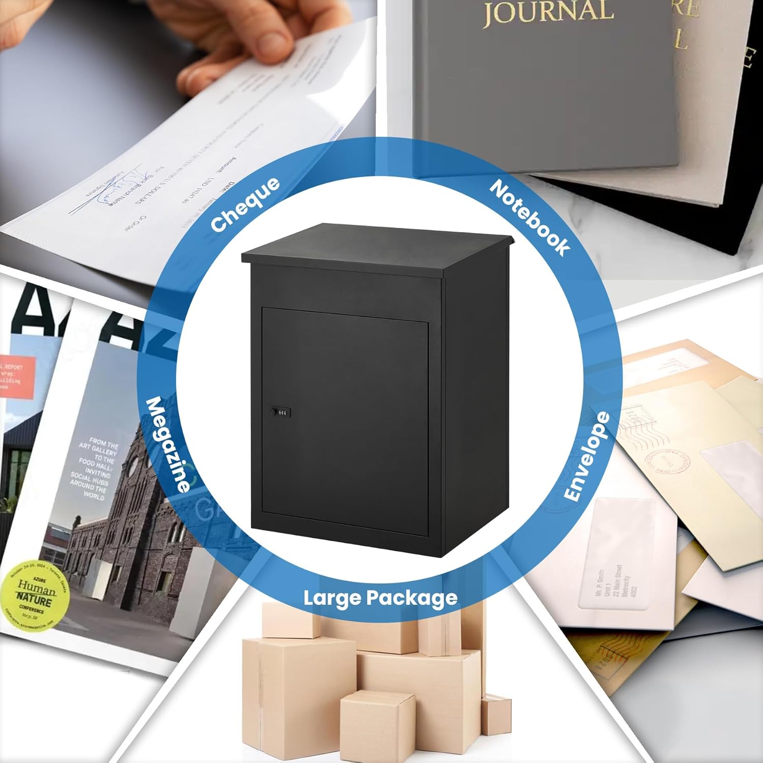 Package Delivery Boxes for Outside, Extra Large Parcel Drop Boxes with Lock, Anti-Theft Galvanized Steel, IPX3 Waterproof Weather Resistant Mailbox for Porch Fence Curbside (23.2"L x 18"W x 43.7"H)