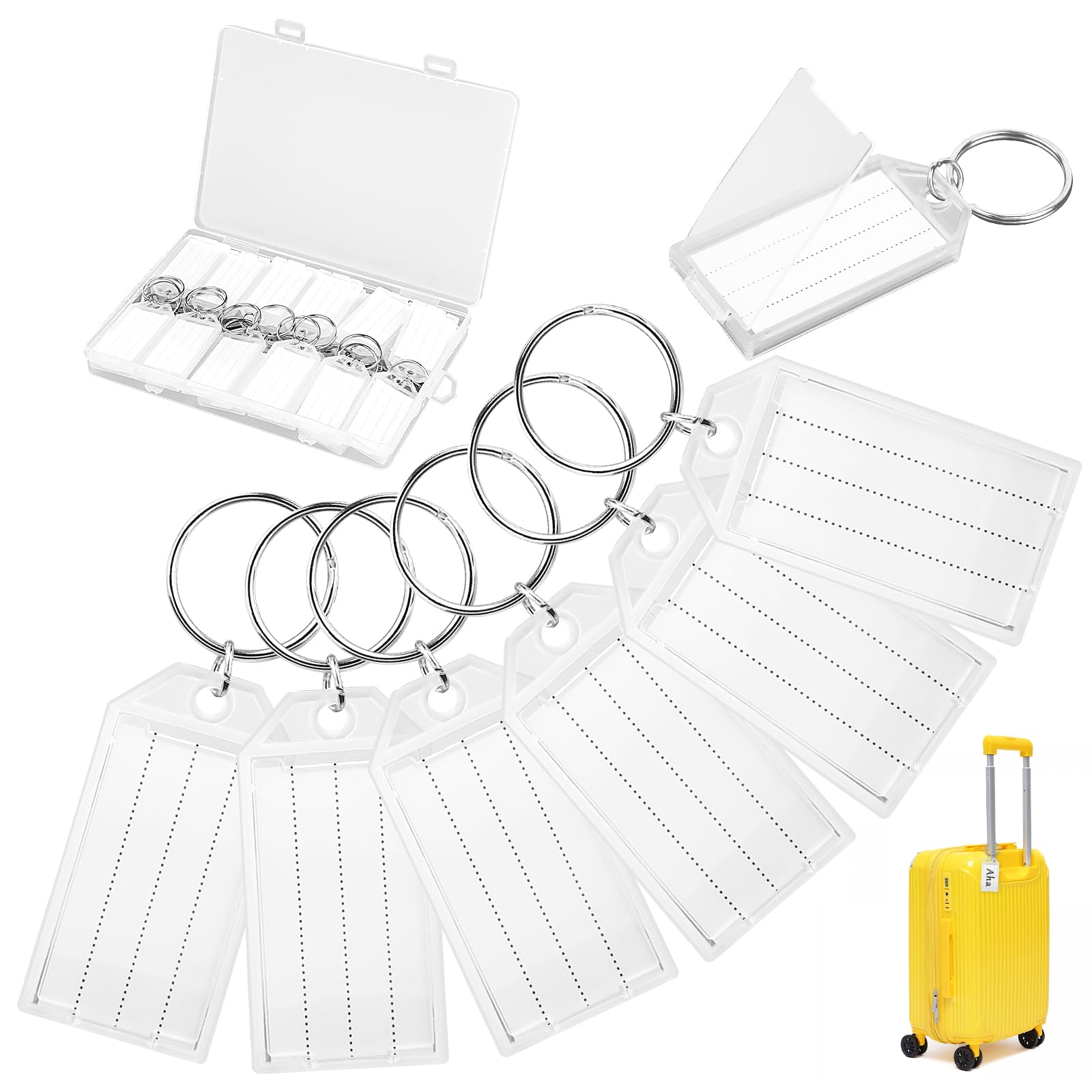36 Pièces Porte Clés Porte Clef en Plastique de 5 cm,Étiquettes en Papier Vierge Lignées Couvercles Transparents,Pour Identifica