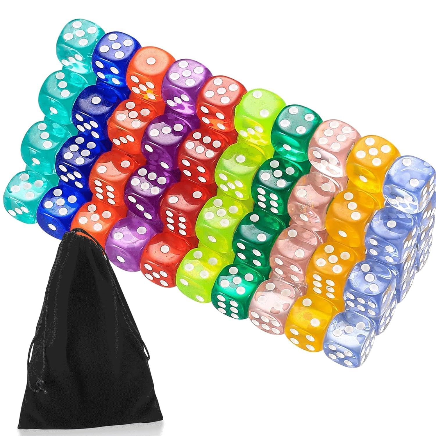100 Pack 6-Sided Multicolor Game Dice, 14mm Rounded Edge Bulk Dice Set