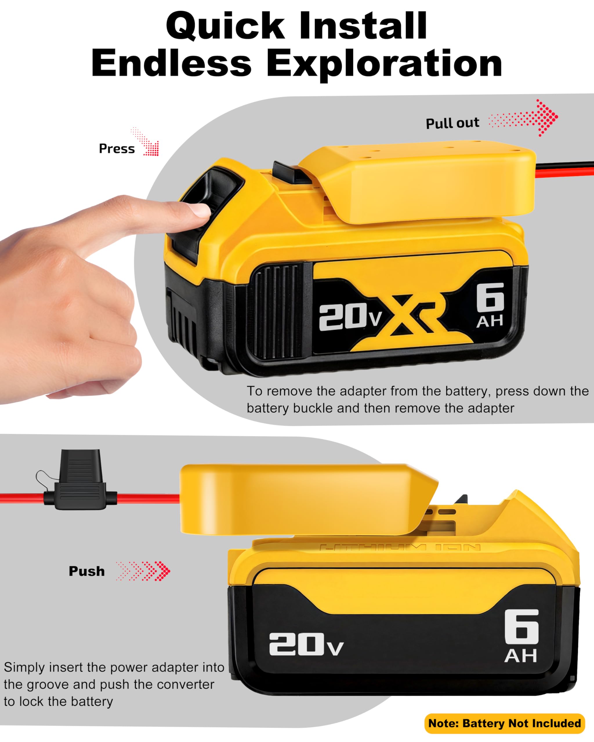 Paquete de 2 adaptadores de 20 V para adaptador de batería Dewalt compatible con ruedas eléctricas, kit de actualización de conversión de batería para bricolaje, juguetes de coche a control remoto