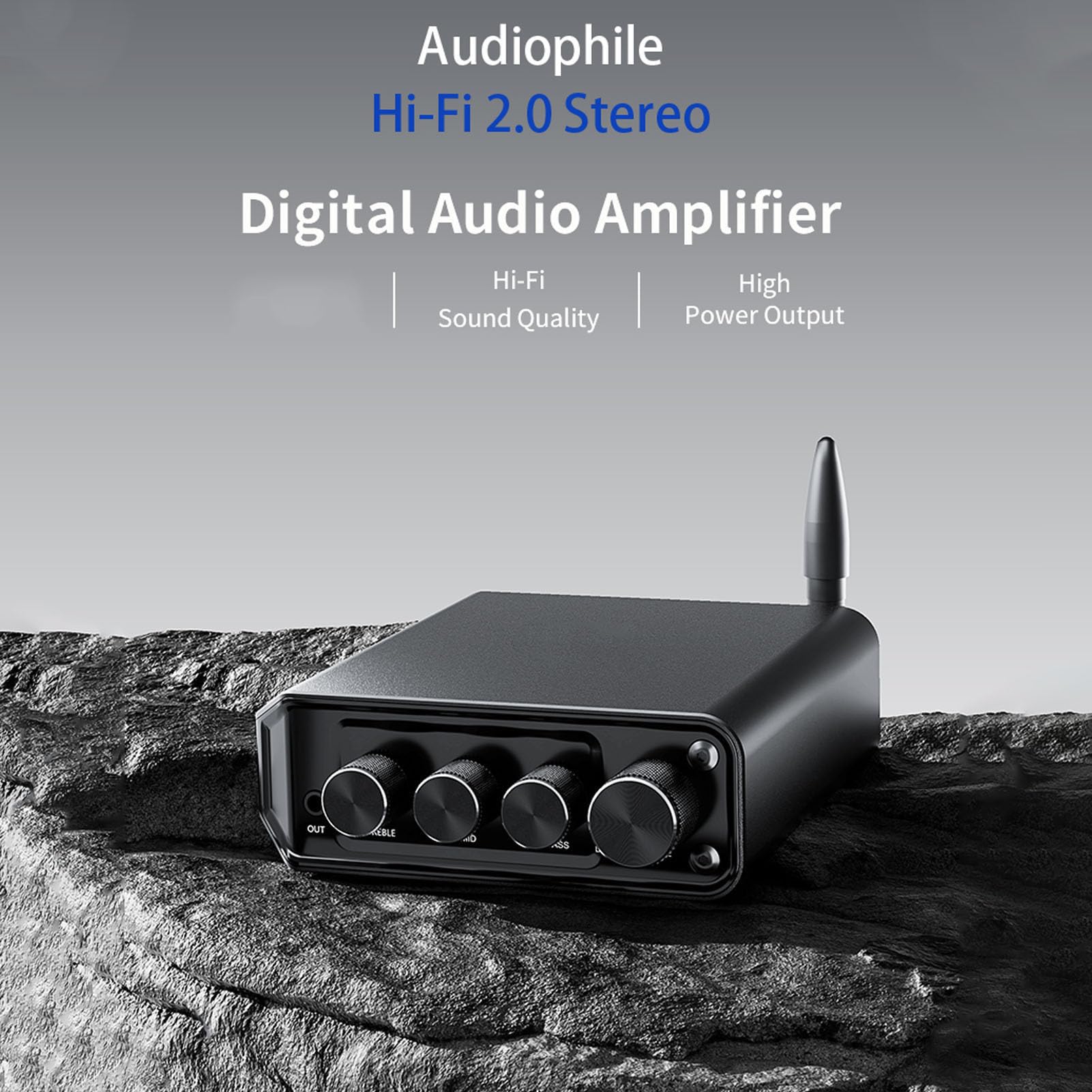 Amplificador estéreo Bluetooth 5.4 Audio HiFi 2 canales 50Wx2 Entrada USB AUX Sonido claro Carcasa de metal para cine en casa Amantes de la música Aleación de zinc 110x140x38mm