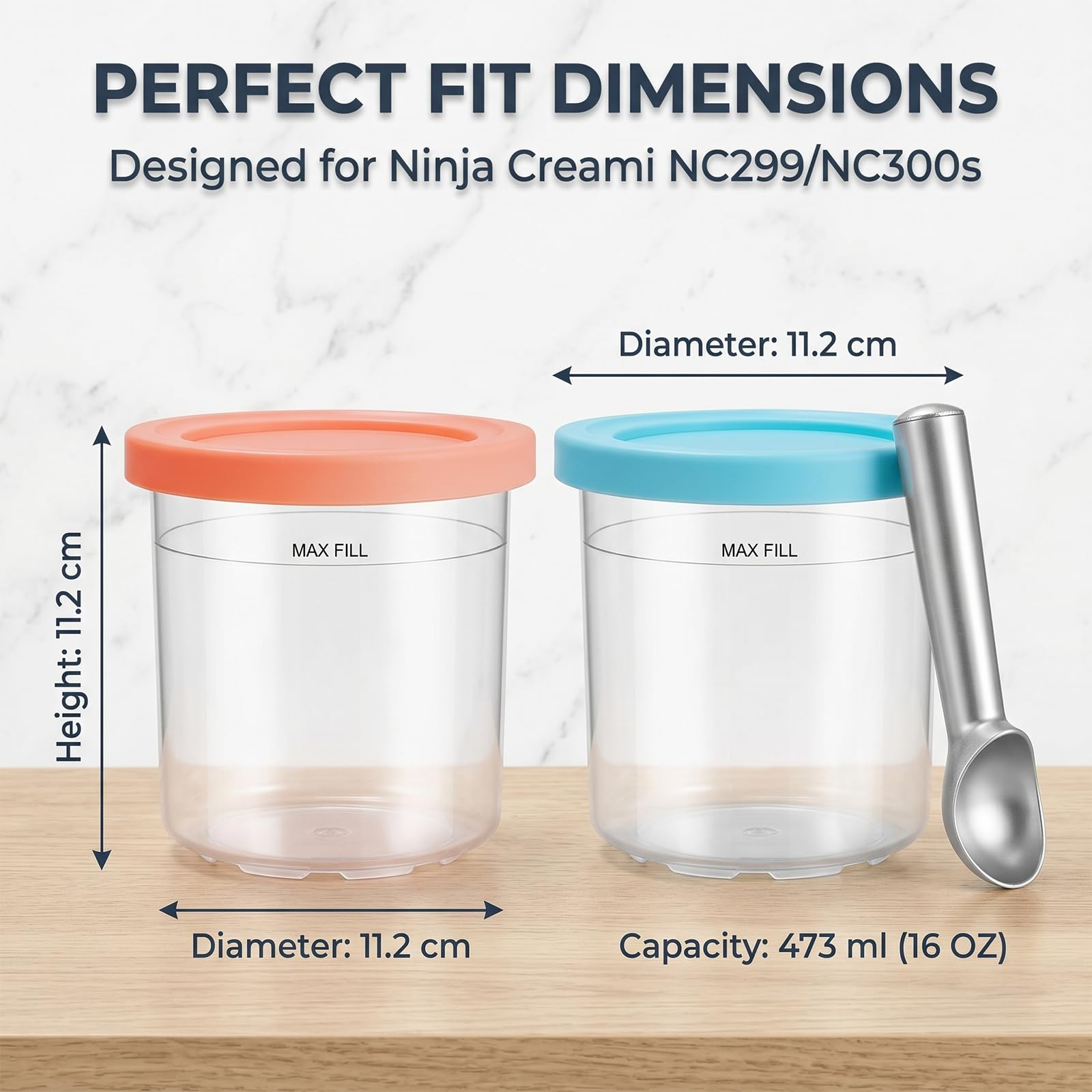 Set di contenitori per Ninja Creami, 4 Pezzi di Bicchieri sostitutivi e Set di contenitori Deluxe, Bicchieri da 500 ml con coperchi Colorati, Senza BPA e Lavabili in lavastoviglie,