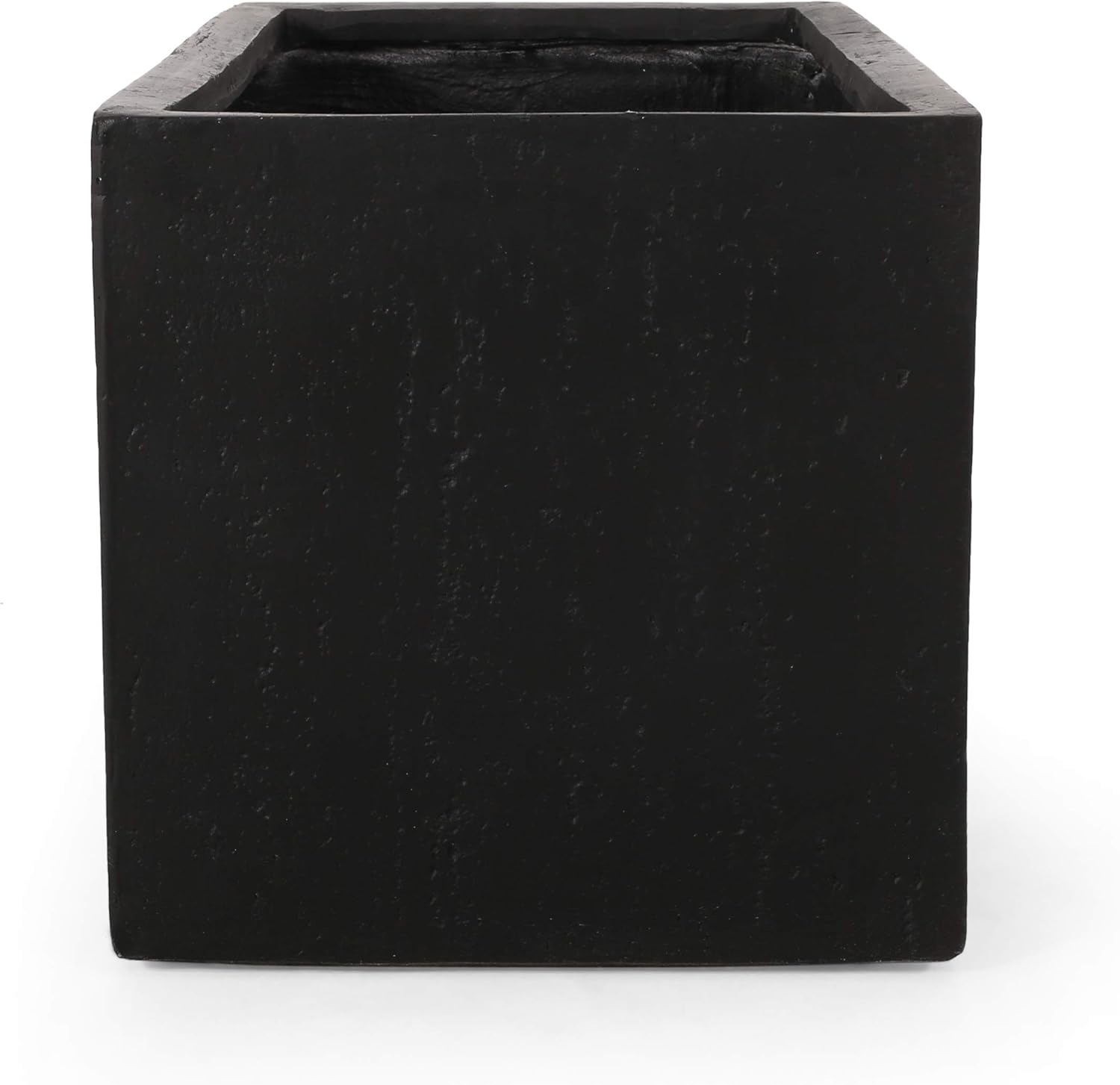 Vanessa Outdoor Modern Large Cast Stone Rectangular Planters (Set of 2), Black