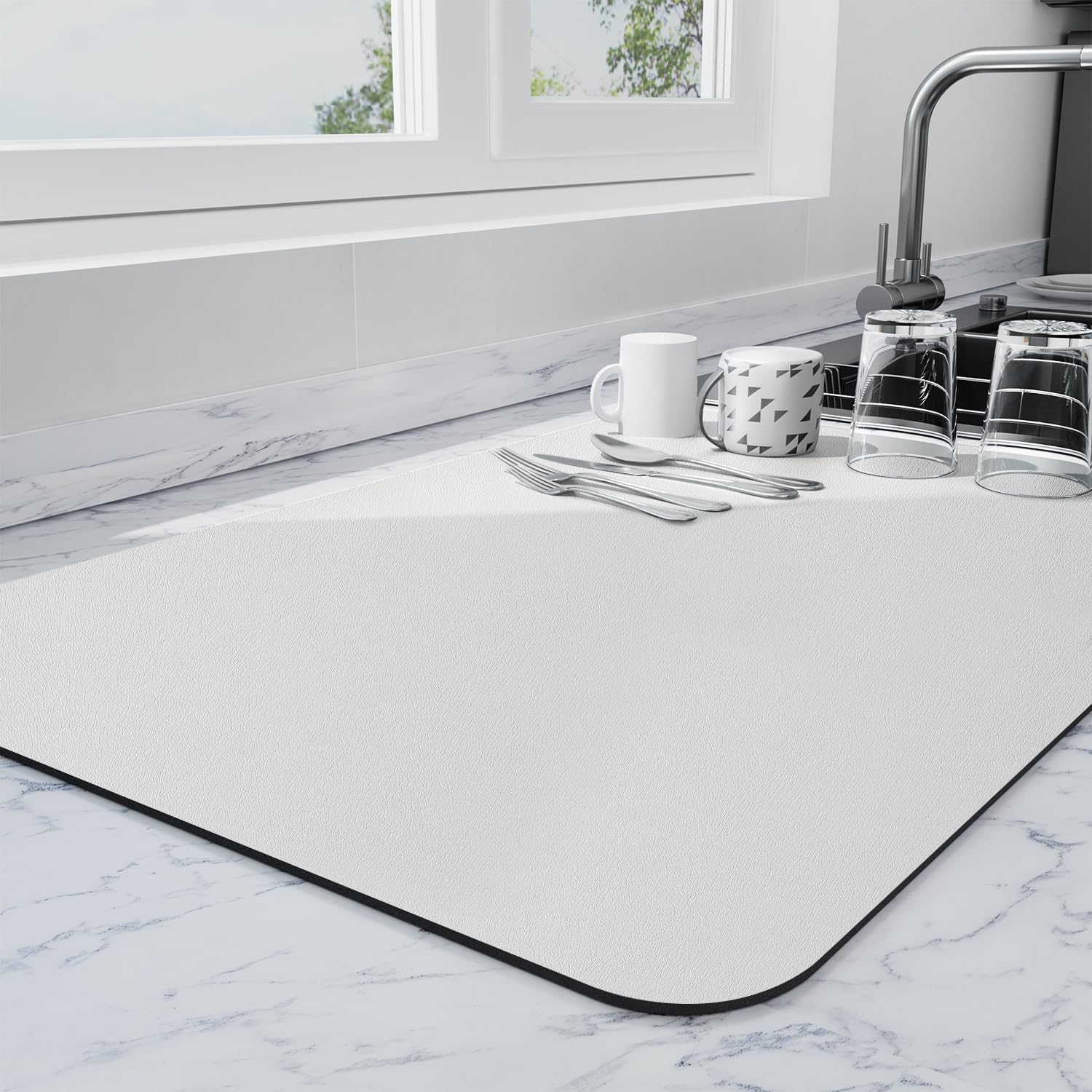 Ecotrim - Dish Drying Mat for Kitchen Counter | Coffee Bar Mat for Countertops | Heat Resistant Drainer Mat with Non-slip Rubber Backed | Hide Stain