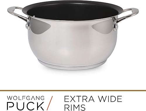 Miniatura 4 de Wolfgang Puck Juego de 6 ollas y sartenes de acero inoxidable utensilios de cocina antiadherentes resistentes a los arañazos, tapas de vidrio