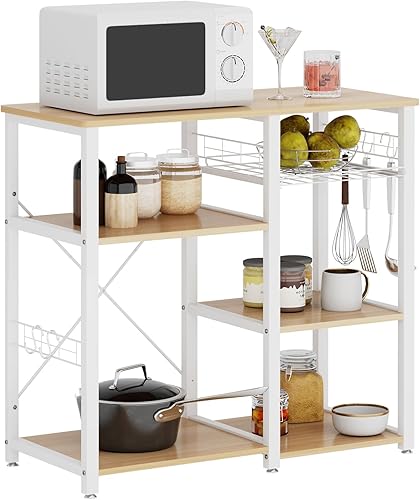 Miniatura 11 de Estante de cocina de 3 niveles de Soges con funciones de soporte para horno de microondas, carrito de almacenamiento y estante para área de trabajo,