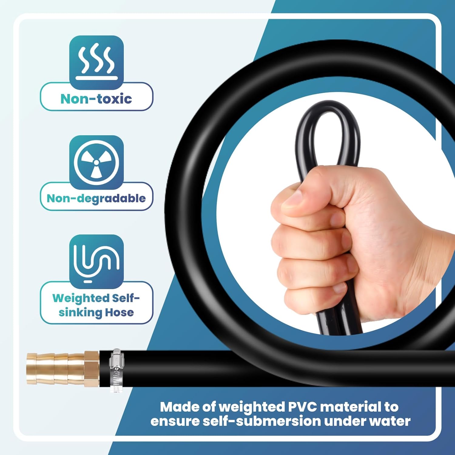 Self Sinking Aeration Hose,3/8 inch, 100 Feet Pond Aerator Hose Kit with 4 Copper Menders and 4 Stainless Steel Use for Aquaculture,Garden and Lake Aeration of Aquaculture Aeration Tubing