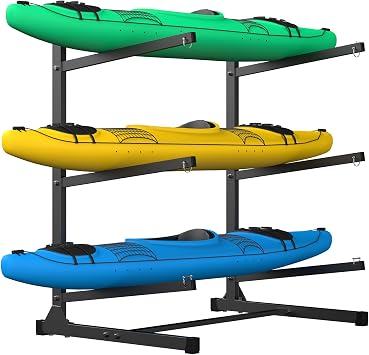 Kayak Storage Rack, 3 Level Kayak Rack for Garage, Freestanding Steel Stand