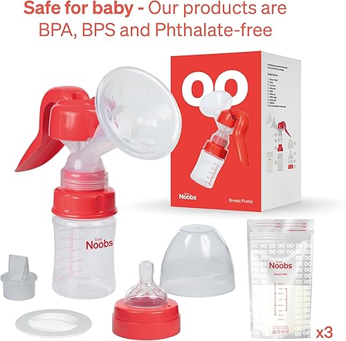 Miniatura 2 de Love Noobs Extractor de leche manual con 3 bolsas de almacenamiento de leche materna adicionales, bomba de mano, bomba de lactancia manual,