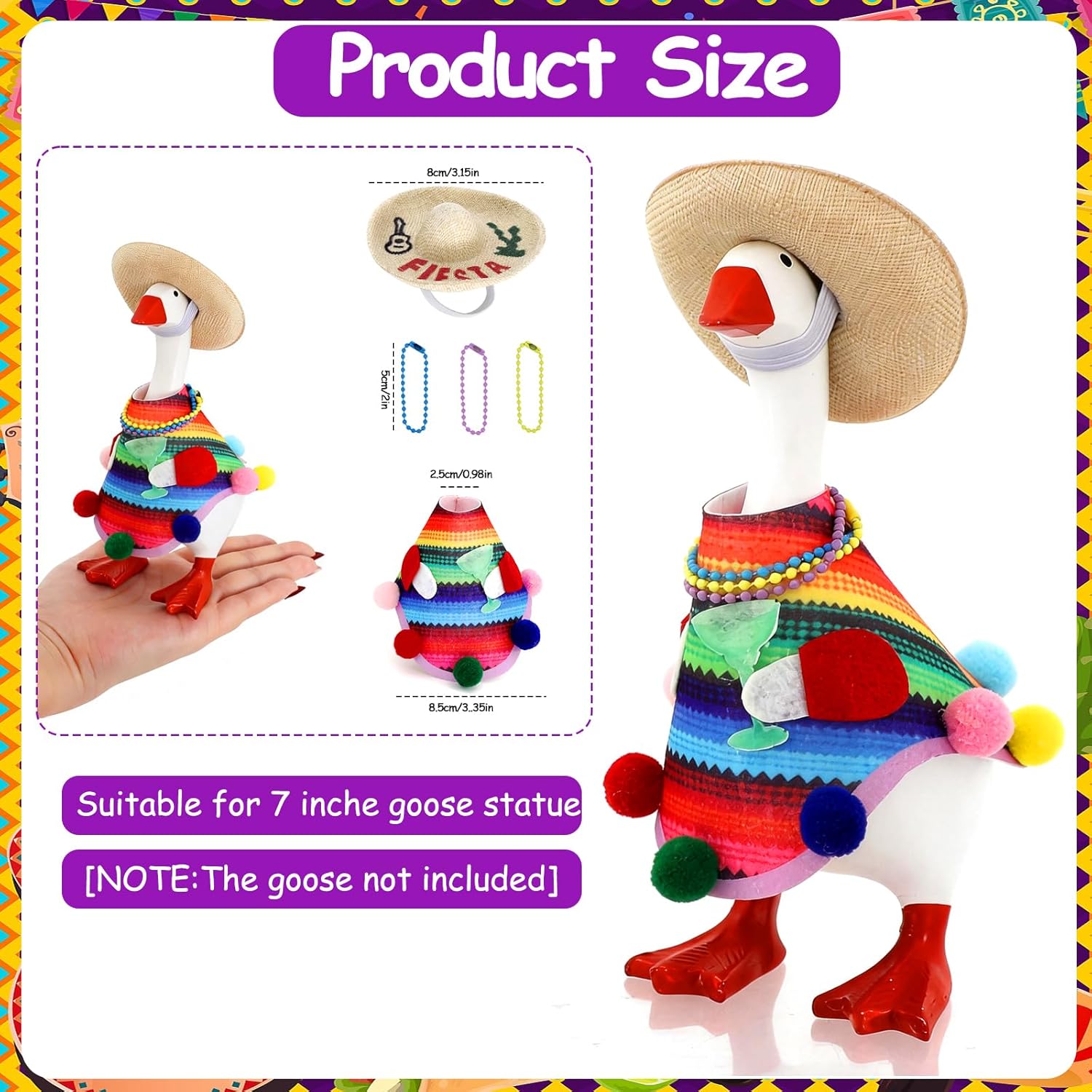 Mexican Desk Goose Outfits,7 Inch Desk Goose Costumes Accessories,Mexican Cinco De Mayo Decor for Desktop Goose Statues Office and Home Table