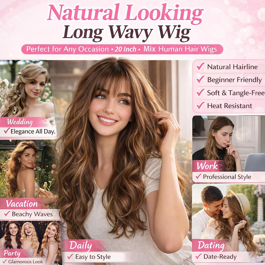 Hair Toppers for Women, 20 Inch Hand Tied Breathable Toppers Hair pieces for Women with Thinning Crown Curtain Bangs Mix Human Hair Clip in Curly Lightweight Wiglets(Dark Brown)