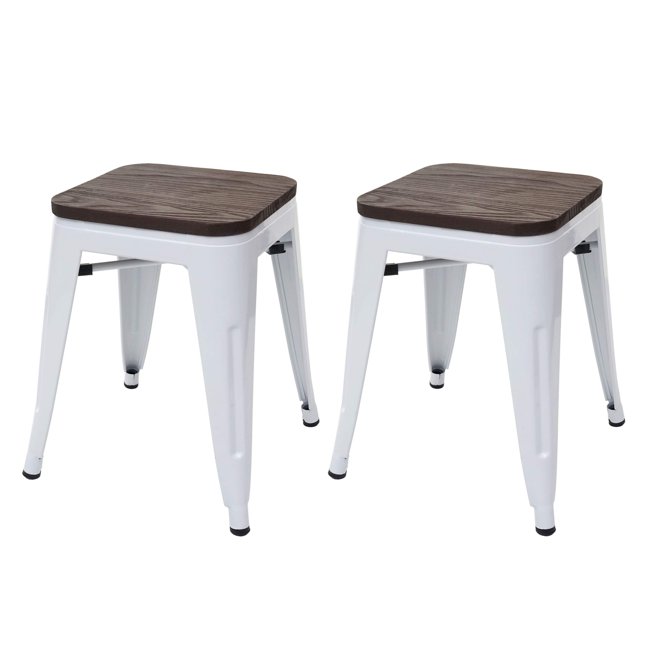 2X Tabouret HWC-A73, avec siège en Bois, métal, Style Industriel - Blanc