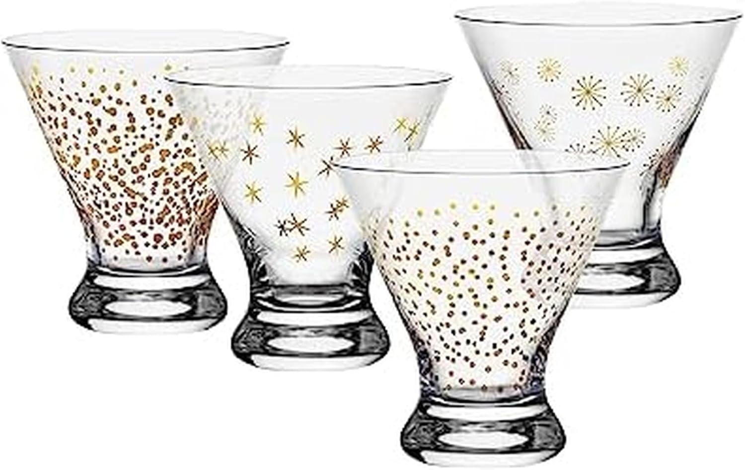 Mikasa Party Set of 4 Stemless Martini Glasses, 10 Ounce, Clear and Gold