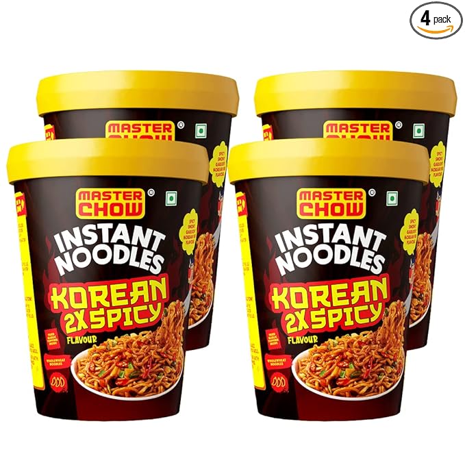 Instant Cup Noodles - Korean 2X Noodles | Healthy Wheat Cup Noodles - Pack of 4-100g Each