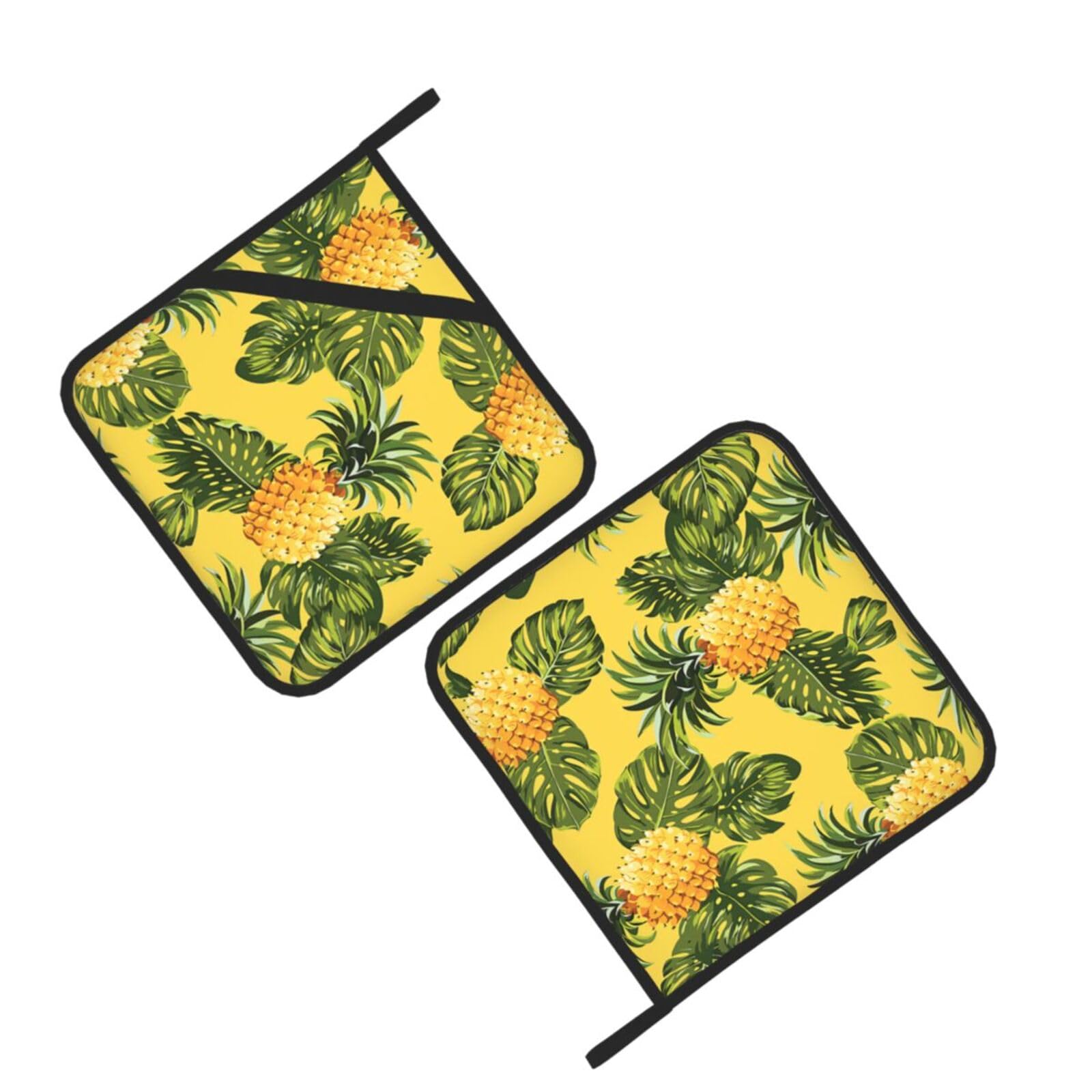 Yellow Pineapple Printed Oven Pot Holders Set of 2 Pcs Heat Resistant Kitchen Microwave Potholders for Cooking Baking Grilling
