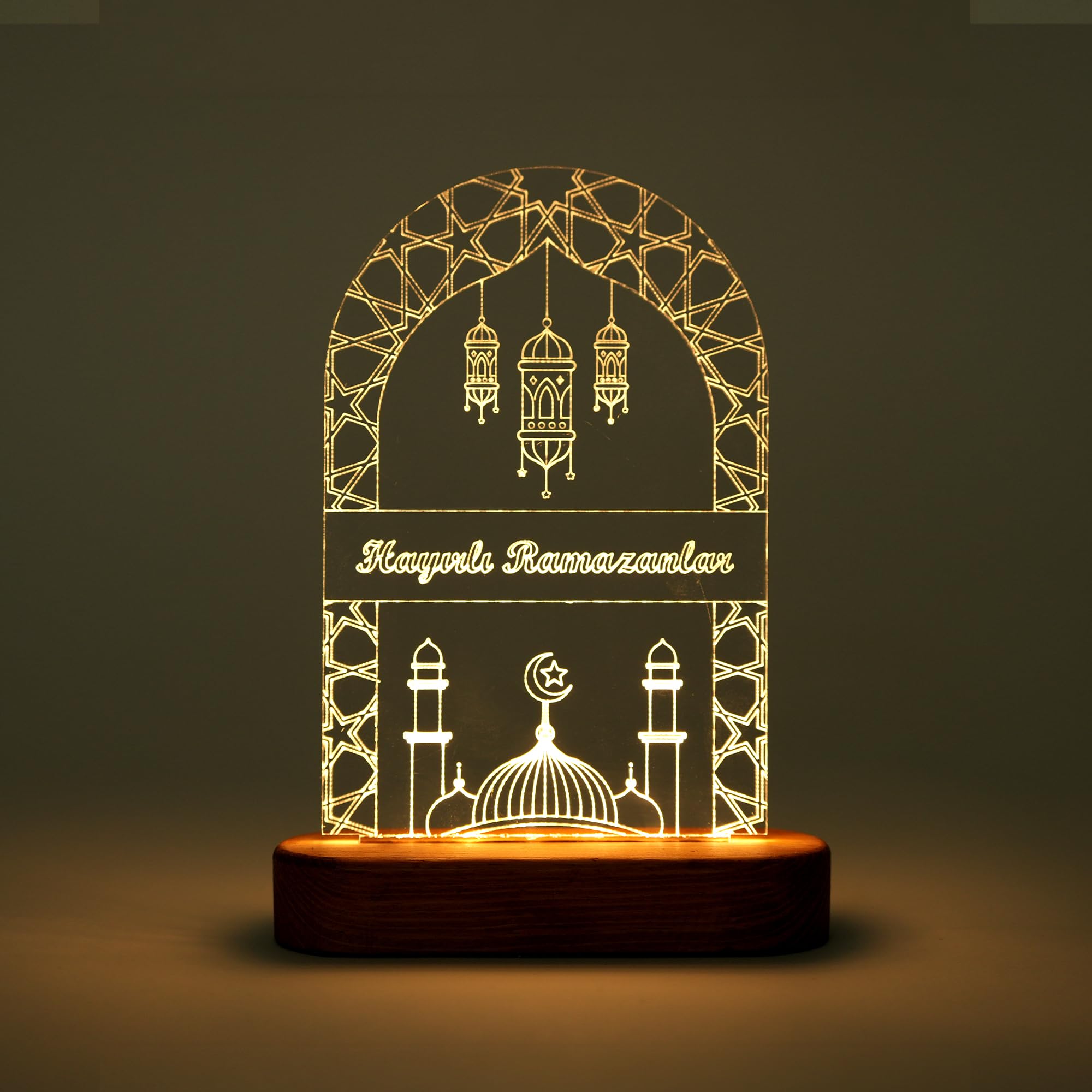 PIKAS Ramazan Temalı Pleksi LED Masa Lambası, Şarjlı Ahşap…