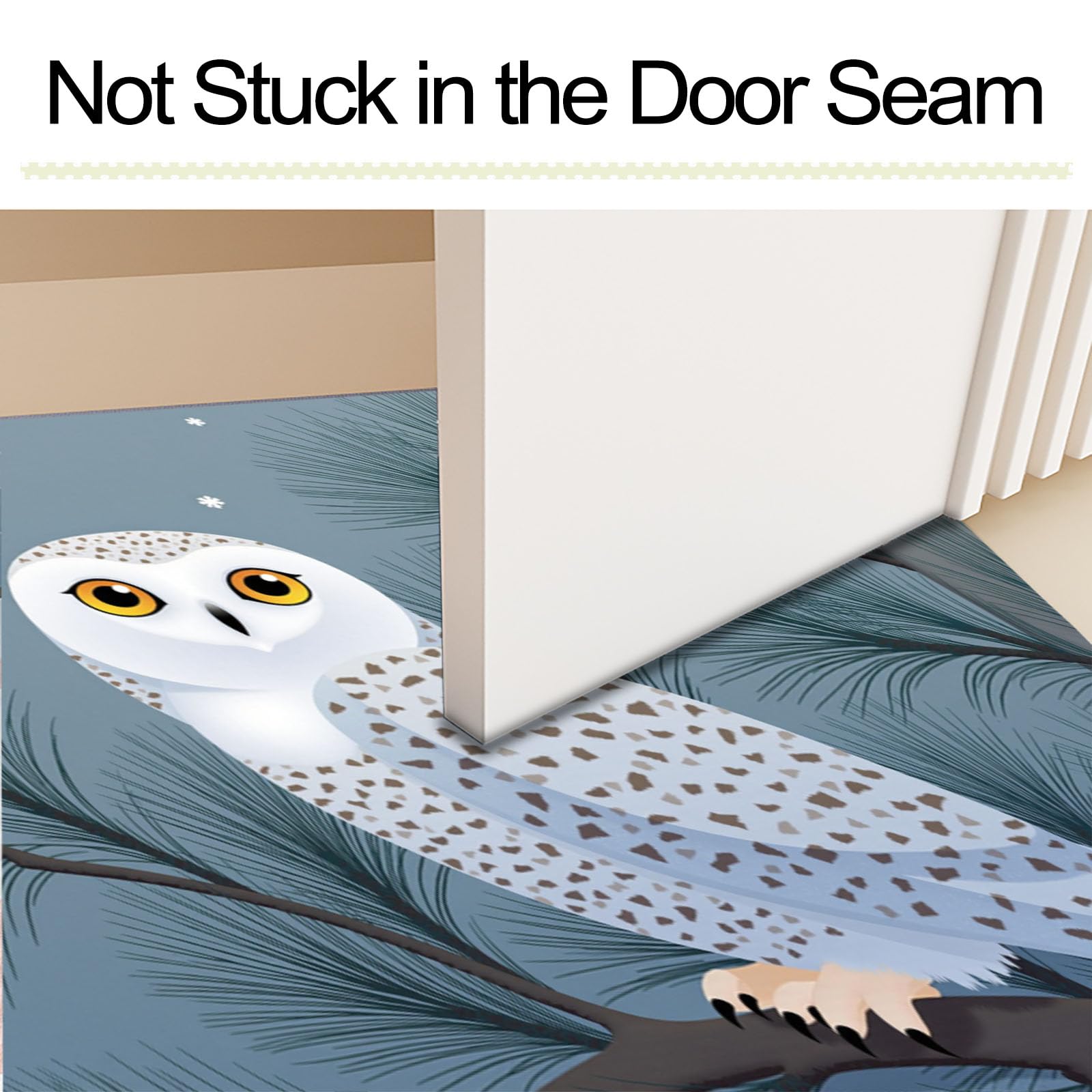 Fußmatte Innen 80x120cm, Schneeeule rutschfeste Fußmatte für den Innenbereich, Einfacher Winter-Cartoon Fußabtreter Türmatte wasserabsorbierende Schmutzfangmatte, Graulich-Weiß