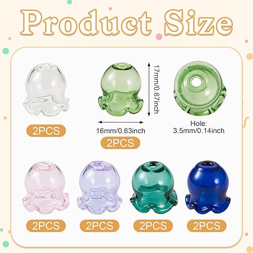 Vista 223 de FASHEWELRY 10 cuentas de cristal hechas a mano, cuentas florales de cristal, cuentas espaciadoras de flores de trompeta transparentes, cuentas