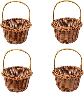手織りフラワーバスケット 4 個パック 人工ラタン製 手持ち用 家庭用 結婚式用 編み込みフラワーハンドバスケット